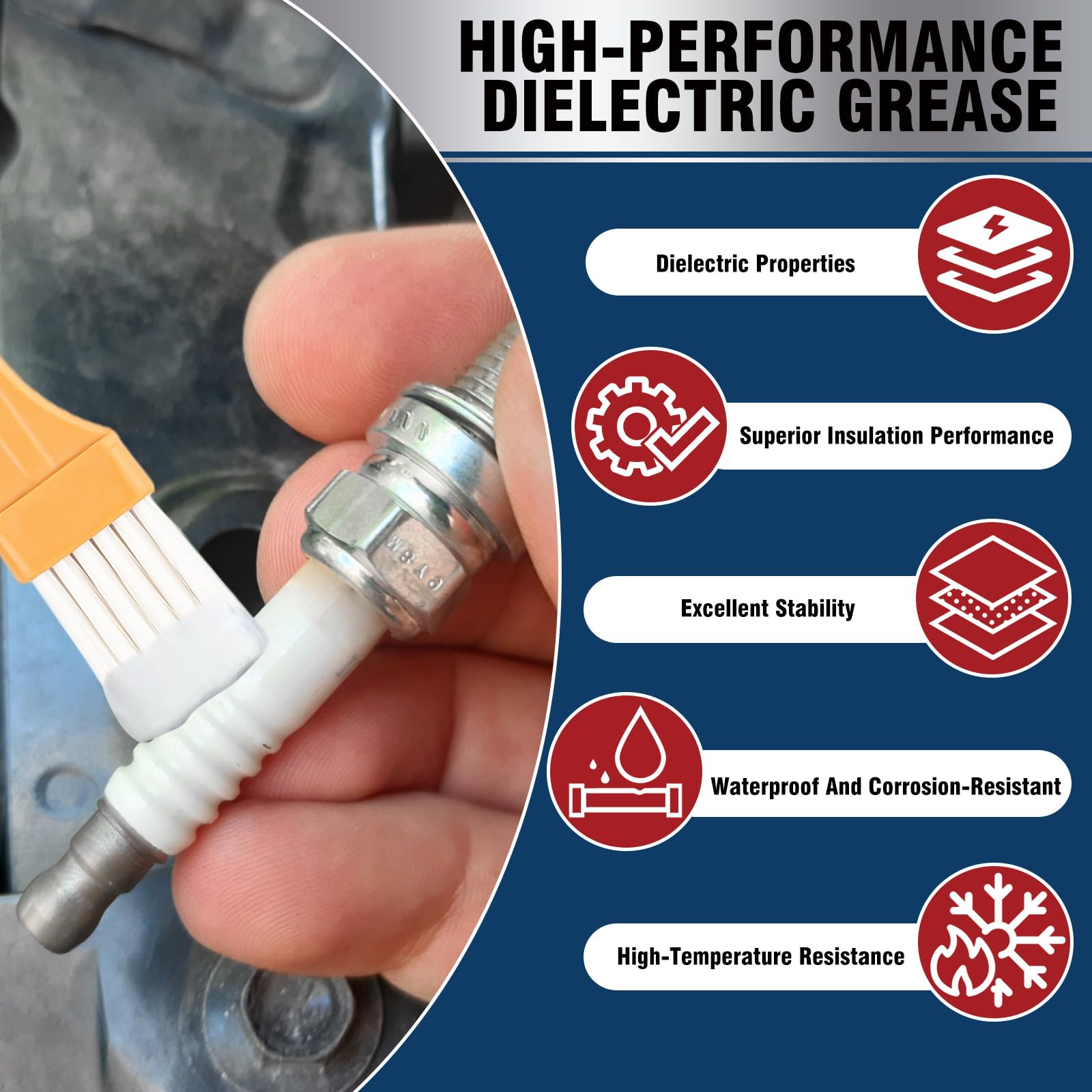AstraVox Silicone Dielectric Grease for Electrical Connectors Automotive, Dialectric Grease with a Brush, Spark Plug, O Rings, M