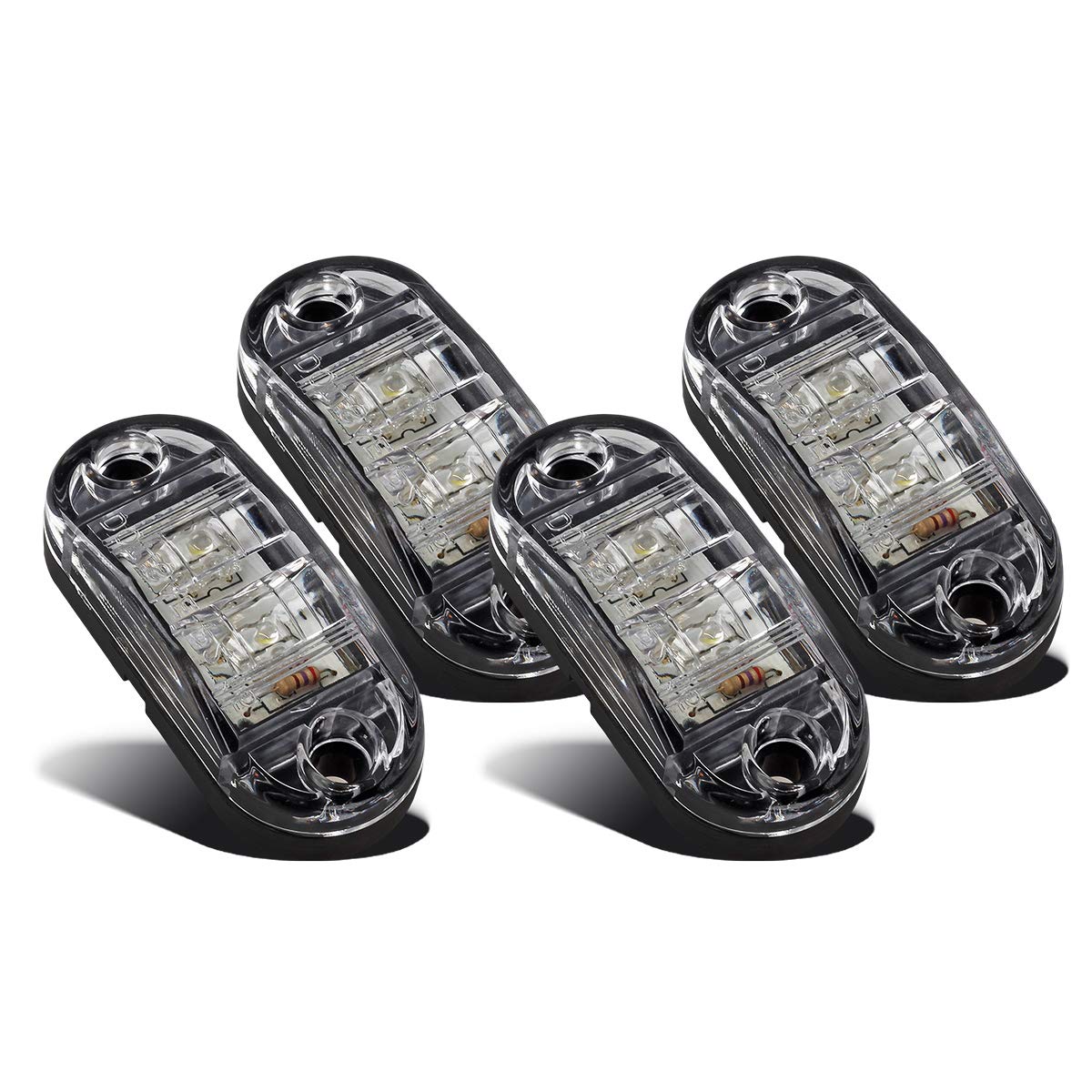 Partsam 4X Oval White Clear Lens 2 Diode Led Trailer Truck Clearance Side Marker Light, Surface Mount 2.5'' Little Boat Marine L