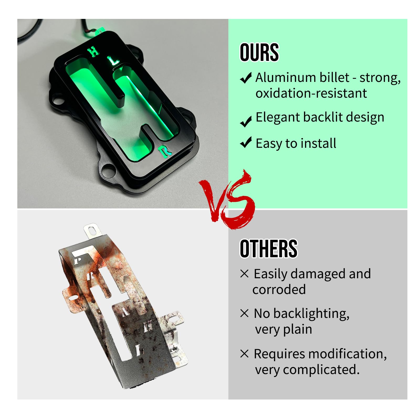 Motoparty Shifter Gate For Kawasaki Krx 1000/Krx 1000 4, Black Anodized Shift Gate With Green Led Backlighting Illuminated, Upgr