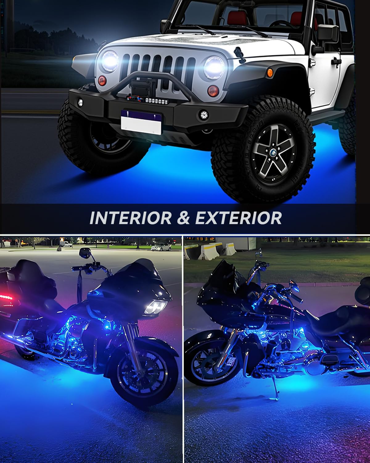 Car Led Strip Lights 32Cm Waterproof Led Light Strips For Cars Motorcycles Golf Cart Interior & Exterior Marine Boat Blue Led Strip 12V 5050 18Smd,Pack Of 4