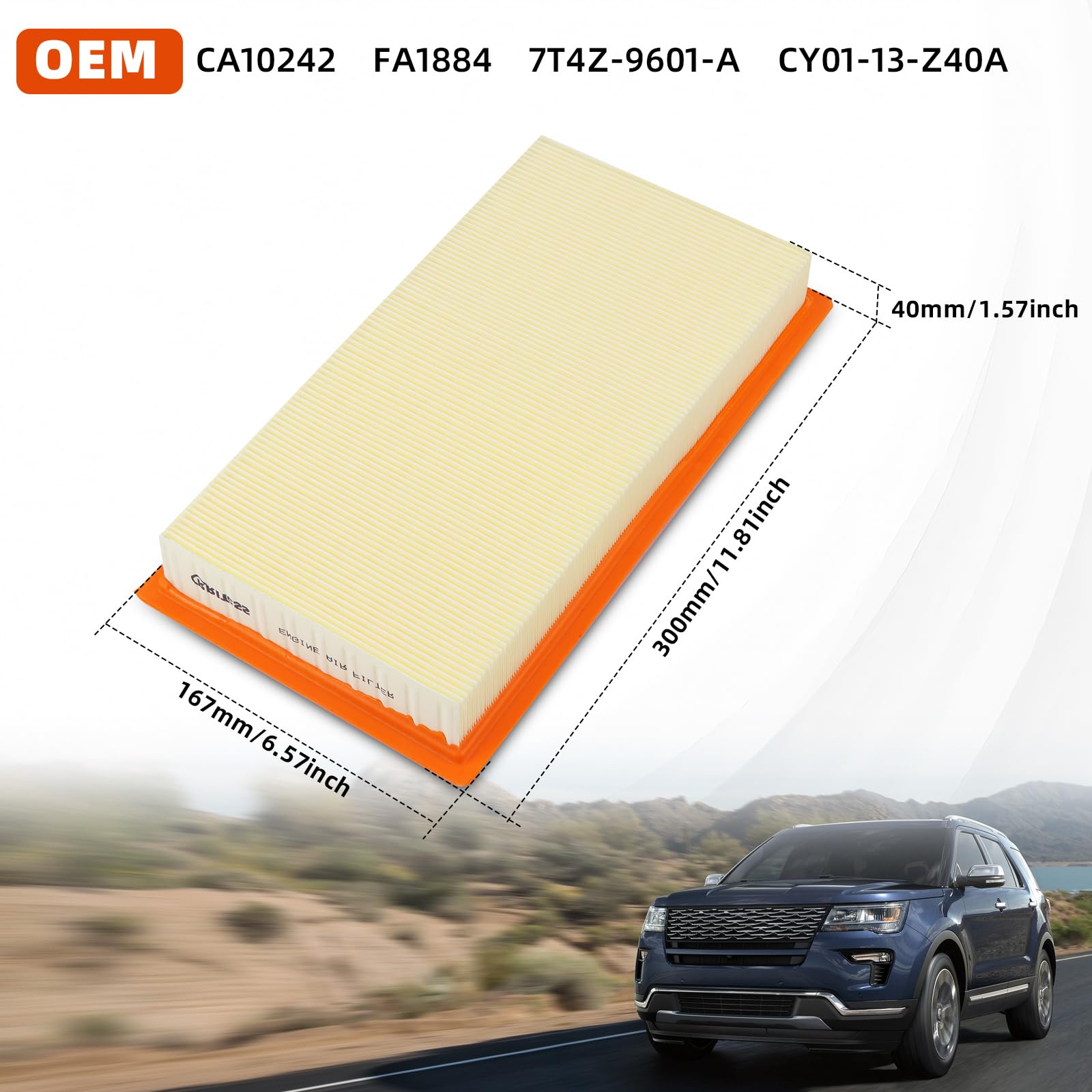 CA10242 and CF11176 Cabin Filter Set, Engine Air AC Filter Kit Compatible with Ford Explorer 2011-2019,Flex 2010-2019.