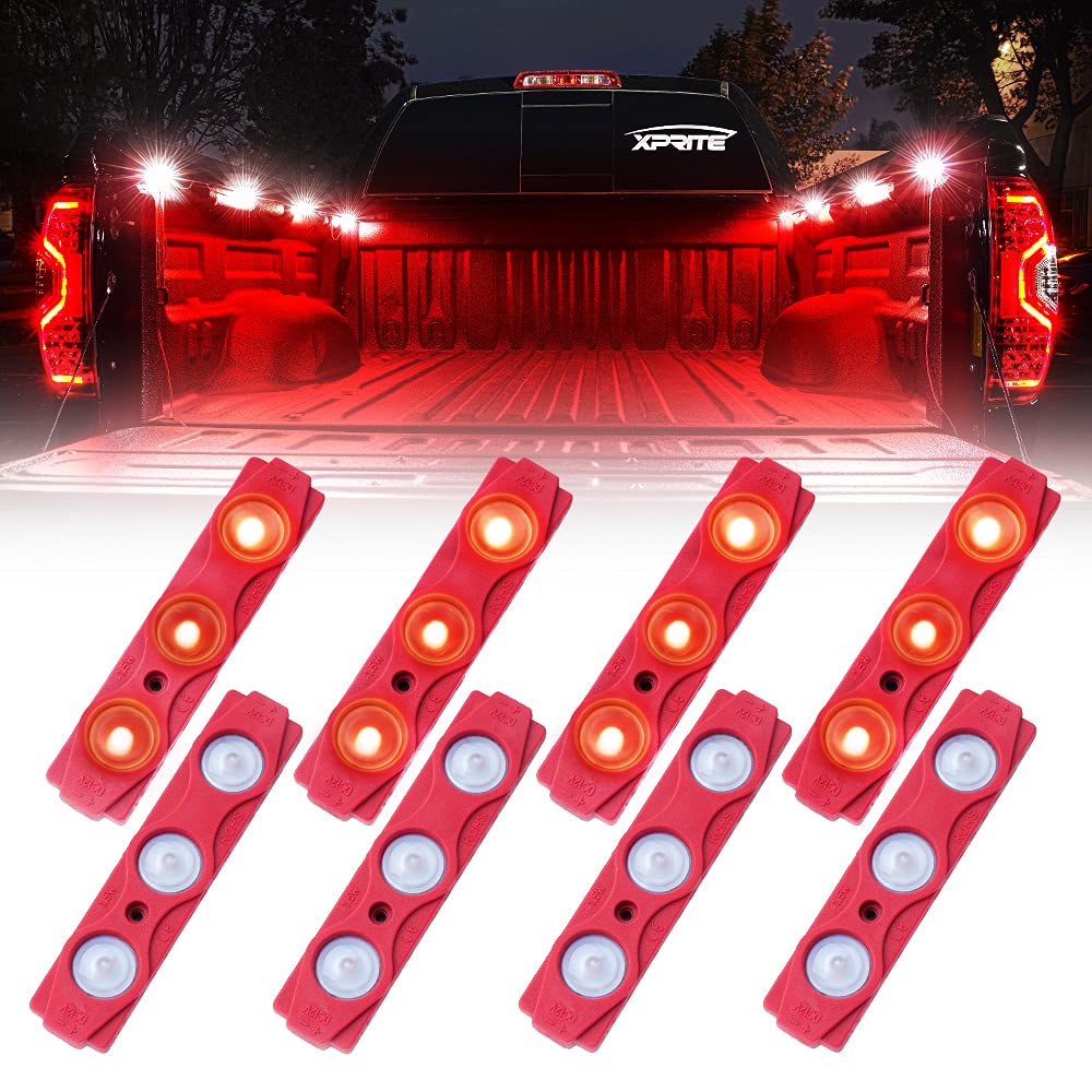 Xprite Red Led Truck Bed Light Kits Rock Lights With On/Off Switch, For Pickup Footwells, Running Boards, Cargo, Under Car, Tonn