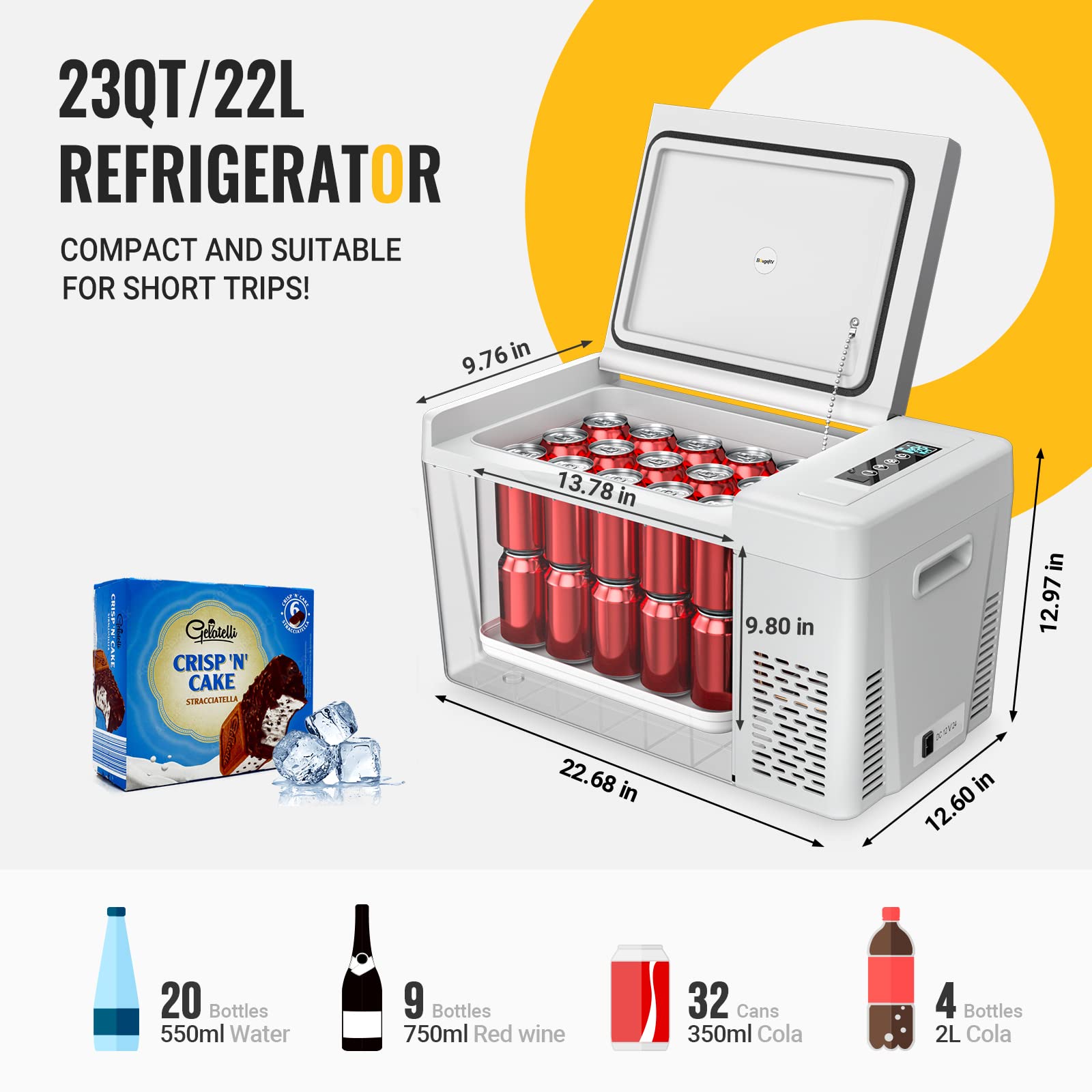 Bougerv 12 Volt Refrigerator 12V Car Fridge 23 Quart Portable Freezer Compressor Cooler 12/24V Dc 110~240 Volt Ac For Truck Van