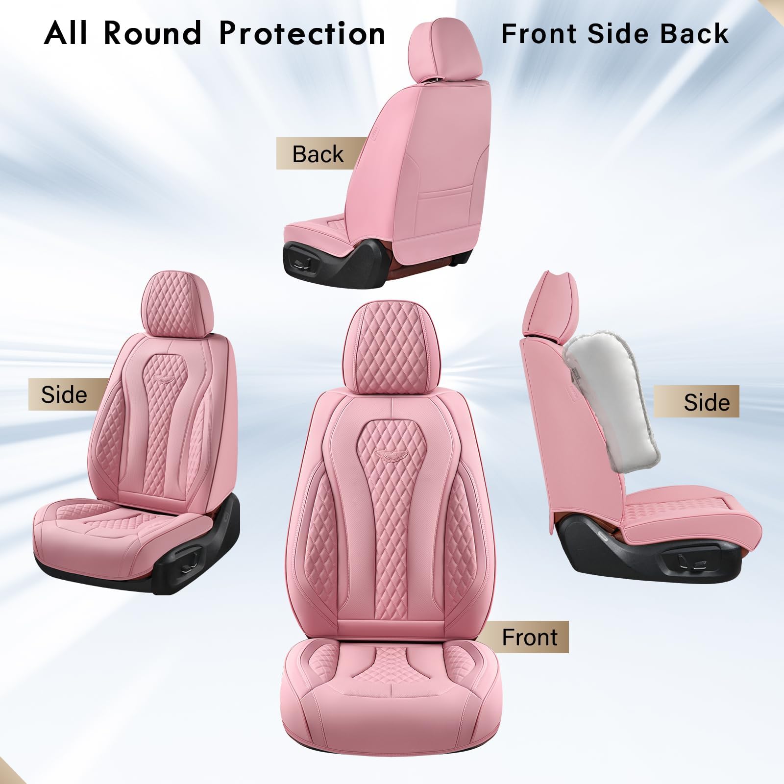 Coverado Car Seat Covers For Front Seats - Pink, Waterproof, Leatherette Cushion Protector - Universal Fit For Most Cars