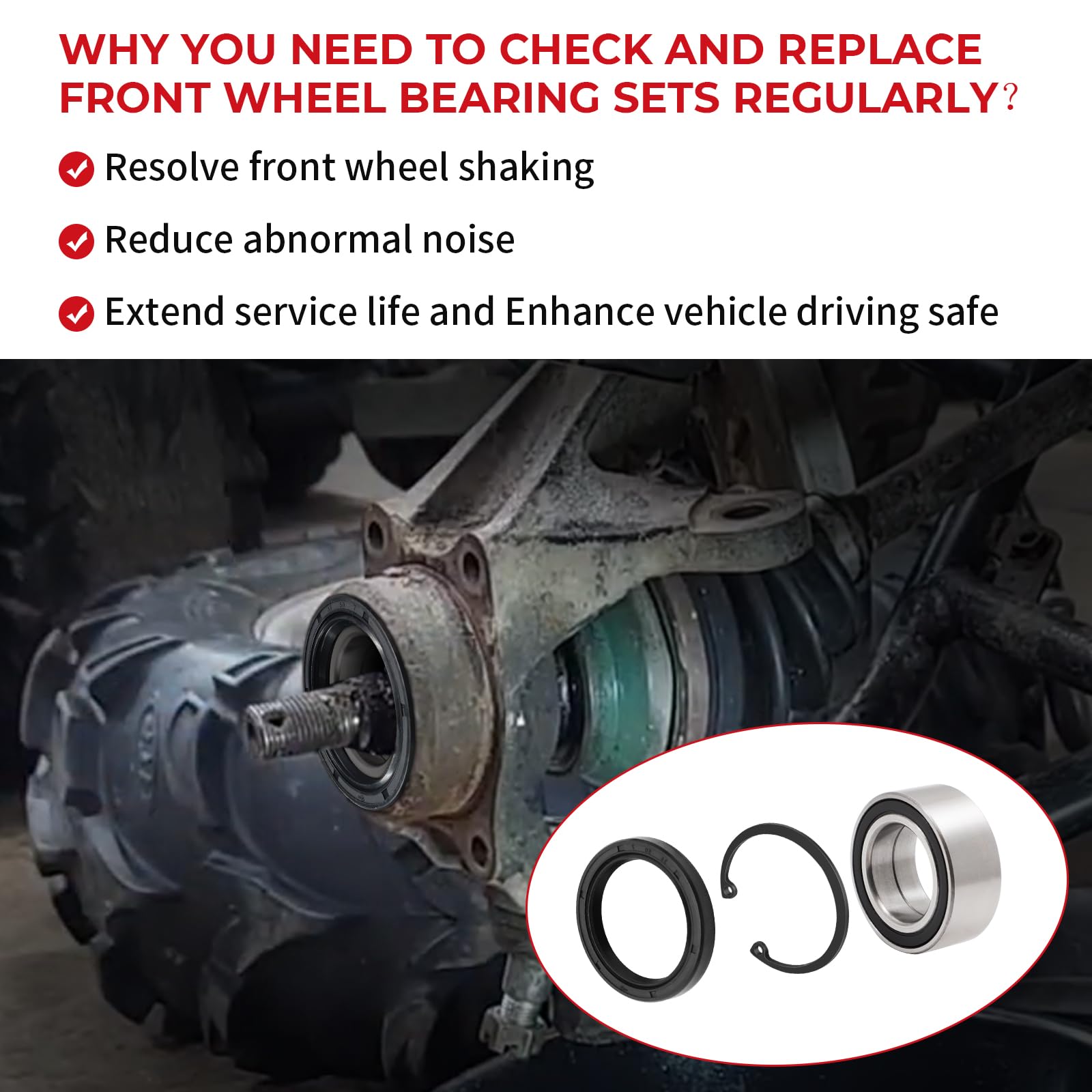 Front Wheel Bearings Seals For Honda Fourtrax 300 Rancher 350 400 420 Only For 4X4, Oem# 91051-Hc5-003 91209-Hn2-003 91256-Hc5-003