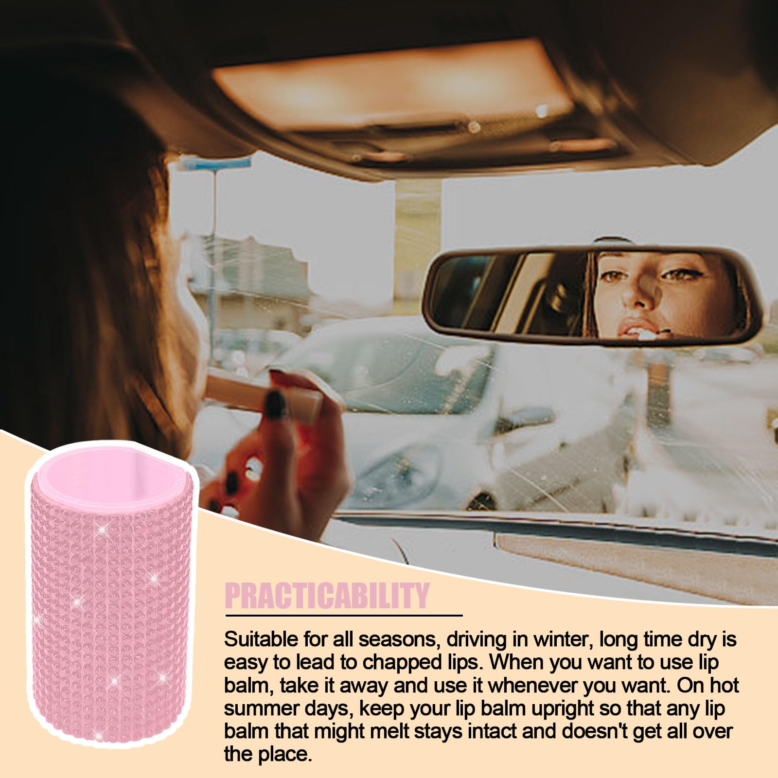 xbrtaia 1 Pack Upright Car Chapstick Holder, Bling Insulating Lip Balm Holder,Rhinestone Car Accessories for Women Interior,Suit
