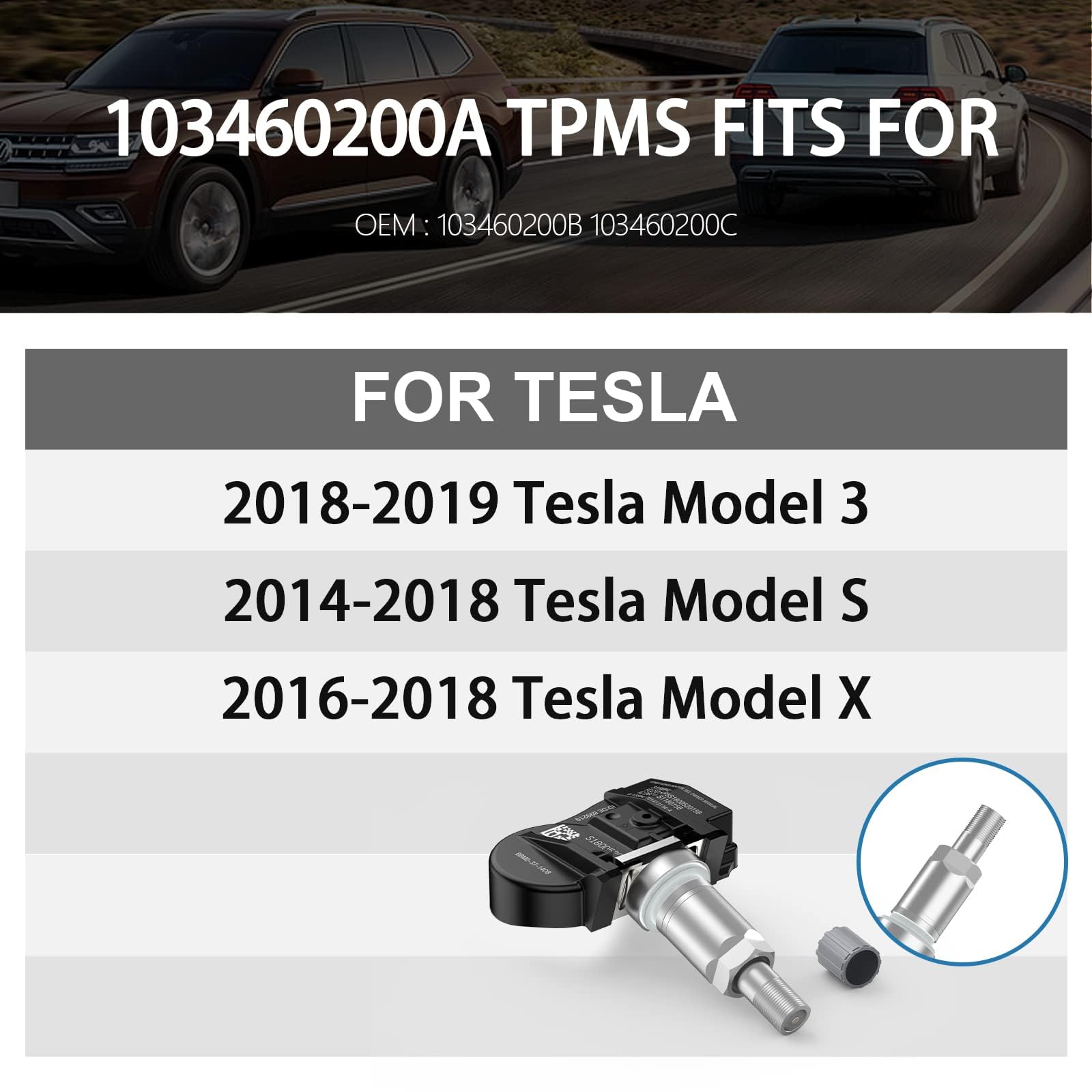 GEARMEISTER TPMS Sensor, 433MHz Tire Pressure Monitoring System Fit for Tesla Model S, Model 3, Model X Replacement Tire Pressur