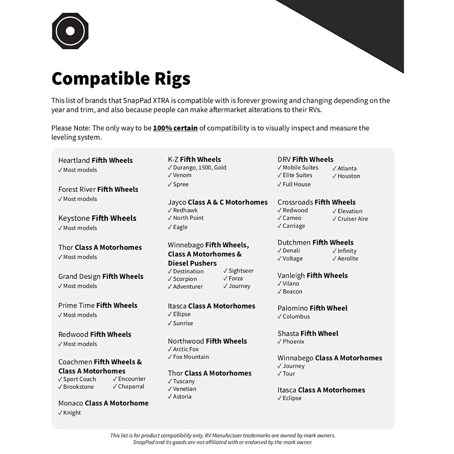 Snappad Xtra Xl Plus Permanently Attached Rv Leveling Jack Pads For 9 Inch Front And 12 Inch Rear Landing Feet (2 Xtra + 2 Xtra