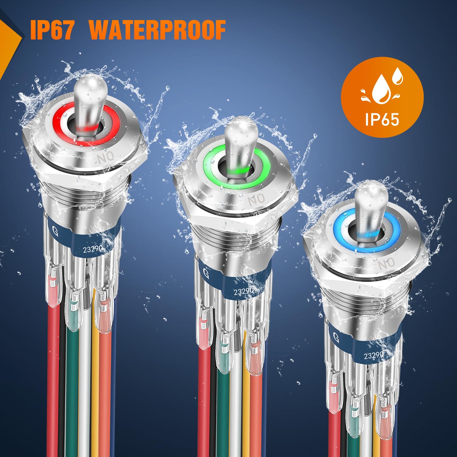 Nilight 3Pcs Rgb Toggle Switch 12-24V Rocker Switch Red Green Blue Led Lighted W/Pre-Wired Harness Stainless Steel Latching On O