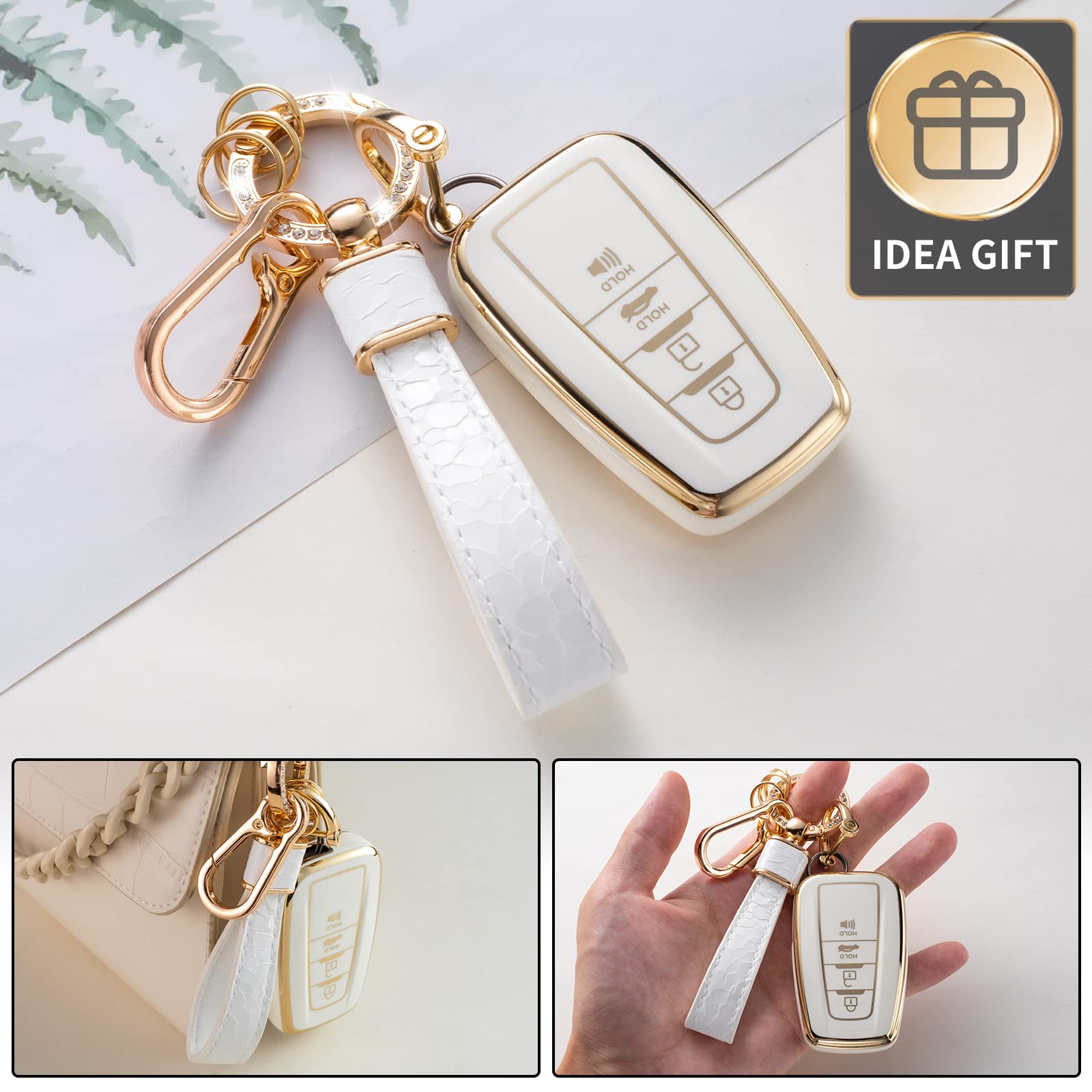 Cacarlike For Toyota Key Fob Cover With Toyota Keychain, Car Key Fob Case Compatible With Toyota 2018-2022 Camry Rav4 Highlander