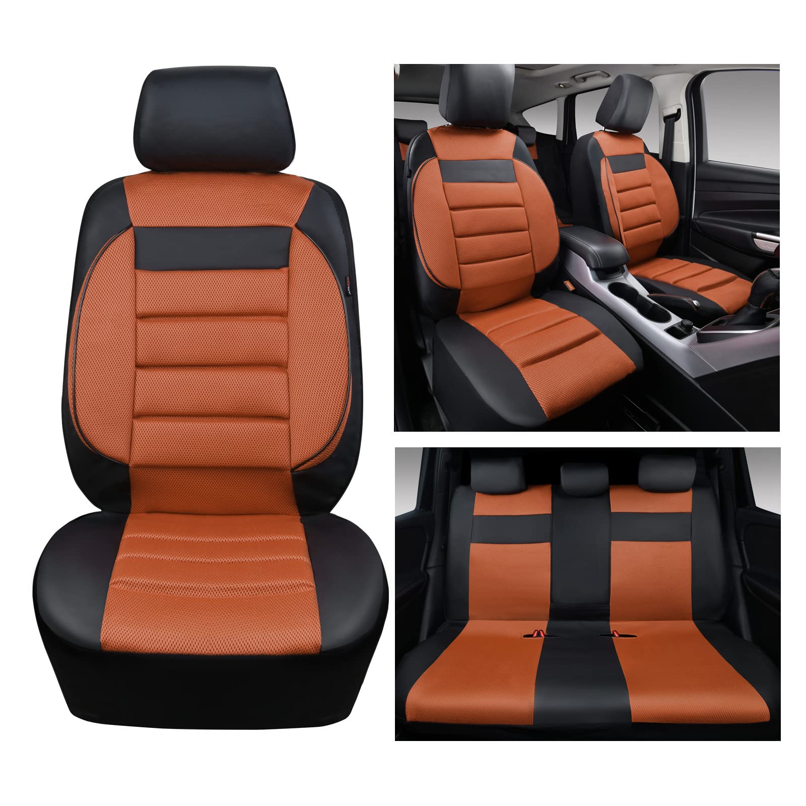 Car Pass Leather 3D Foam Back Support Car Seat Covers Full Set Air Mesh Auto Seat Covers, All Season Car Seat Cover Fit Automoti