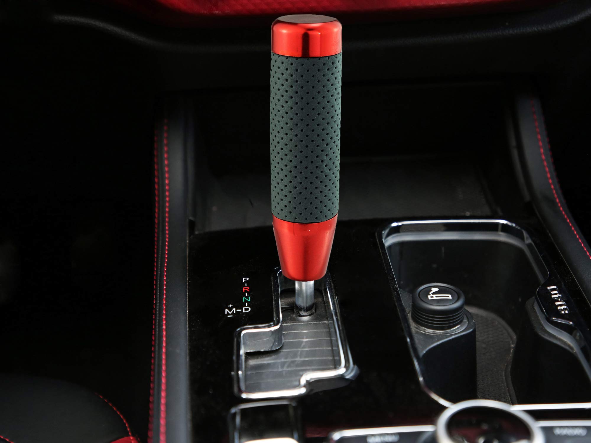 Abfer Weighted Shift Knob Leather Car Gear Stick Shifter Handle Adapter Short Shifting Lever Knobs For Most Vehicle Trucks, Red