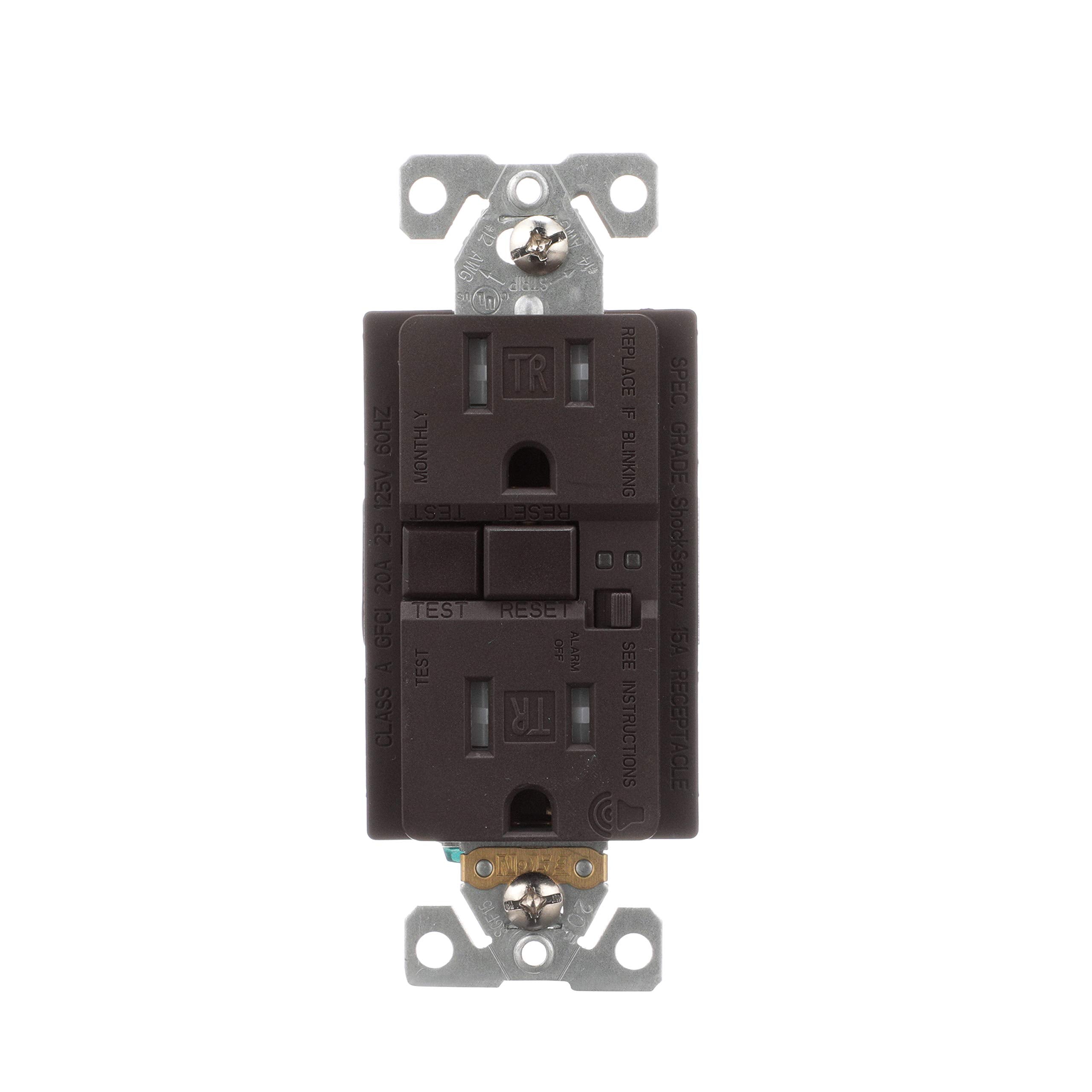Eaton Wiring Trsgfa15B Aaron Hart 15A 125V Tamper Resistant Gfci Receptacle With Audible Alarm, Brownbrown