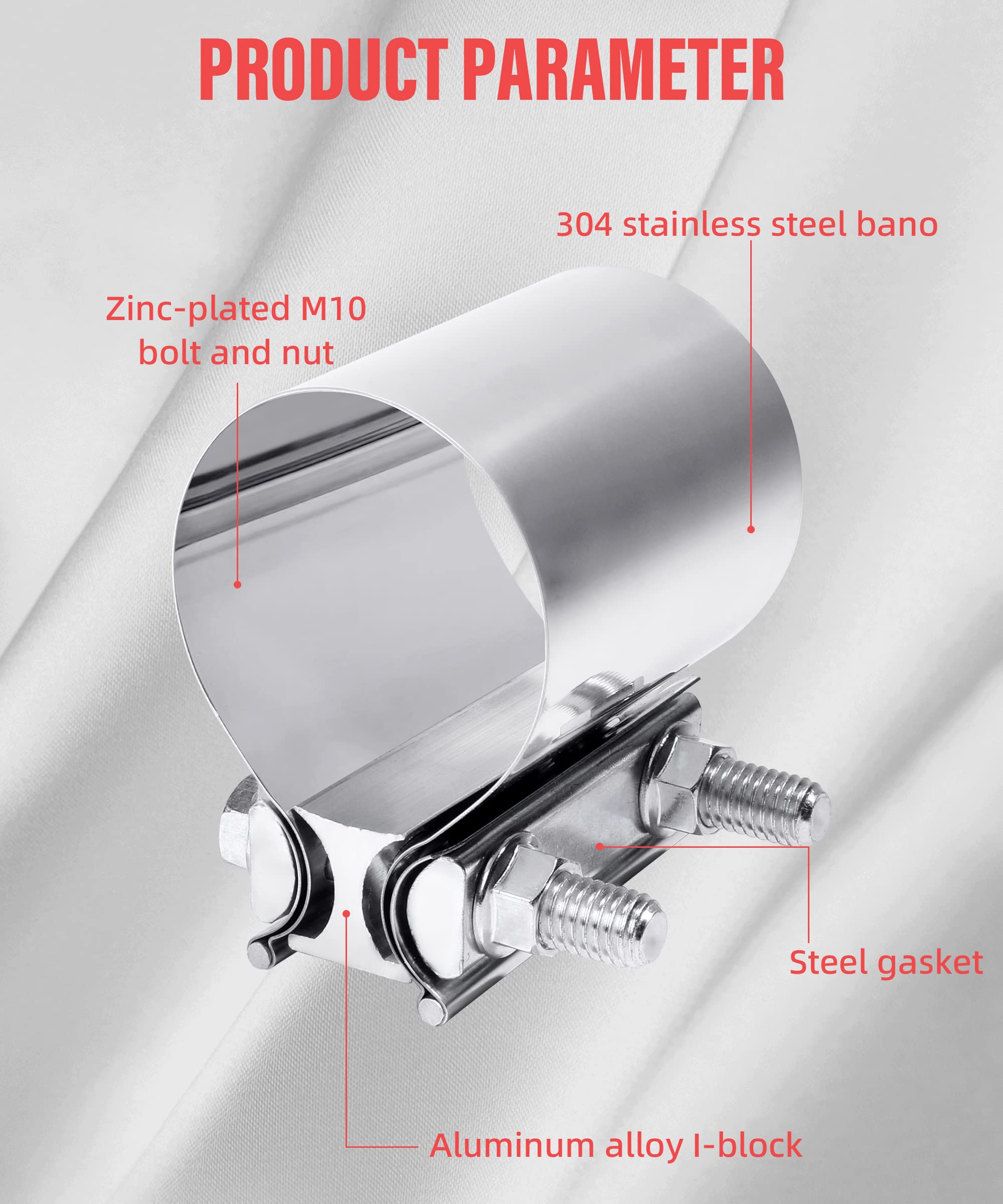 Zlirfy Exhaust Clamp Exhaust Pipe Clamp,2.0” 2.25” 2.5” 2.75” 3.0” 4.0” Butt Joint Stainless Steel Clamp Band,Universal Widening Clamp Butt Joint Exhaust Clamp,Fit For Exhaust Pipe (2.5Inch)