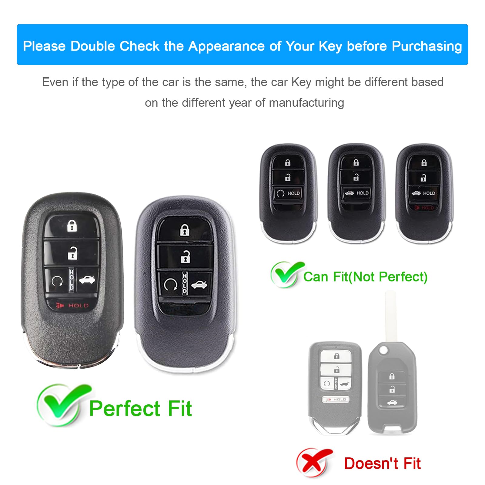 Koaudb Silicone Key Fob Cover Compatible With 2025 2024 2023 2022 Honda 5 Buttons Civic Accord Pilot Cr-V Hr-V Smart Car Rubber