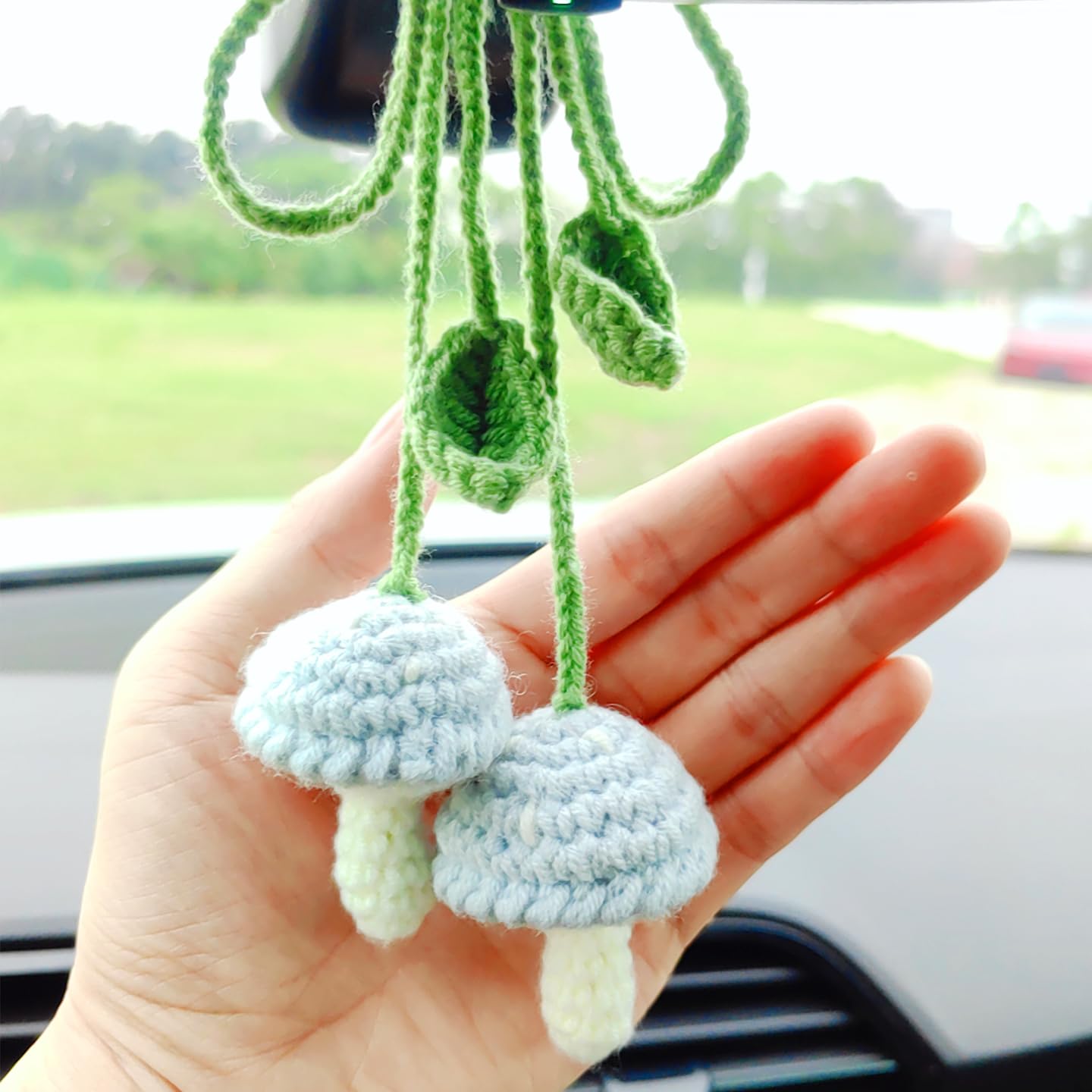 Mushroom Car Accessories, (Glue Free) Safe Crochet Car Mirror Hanging Accessories, Cute Crochet Car Accessories For Women, Rear