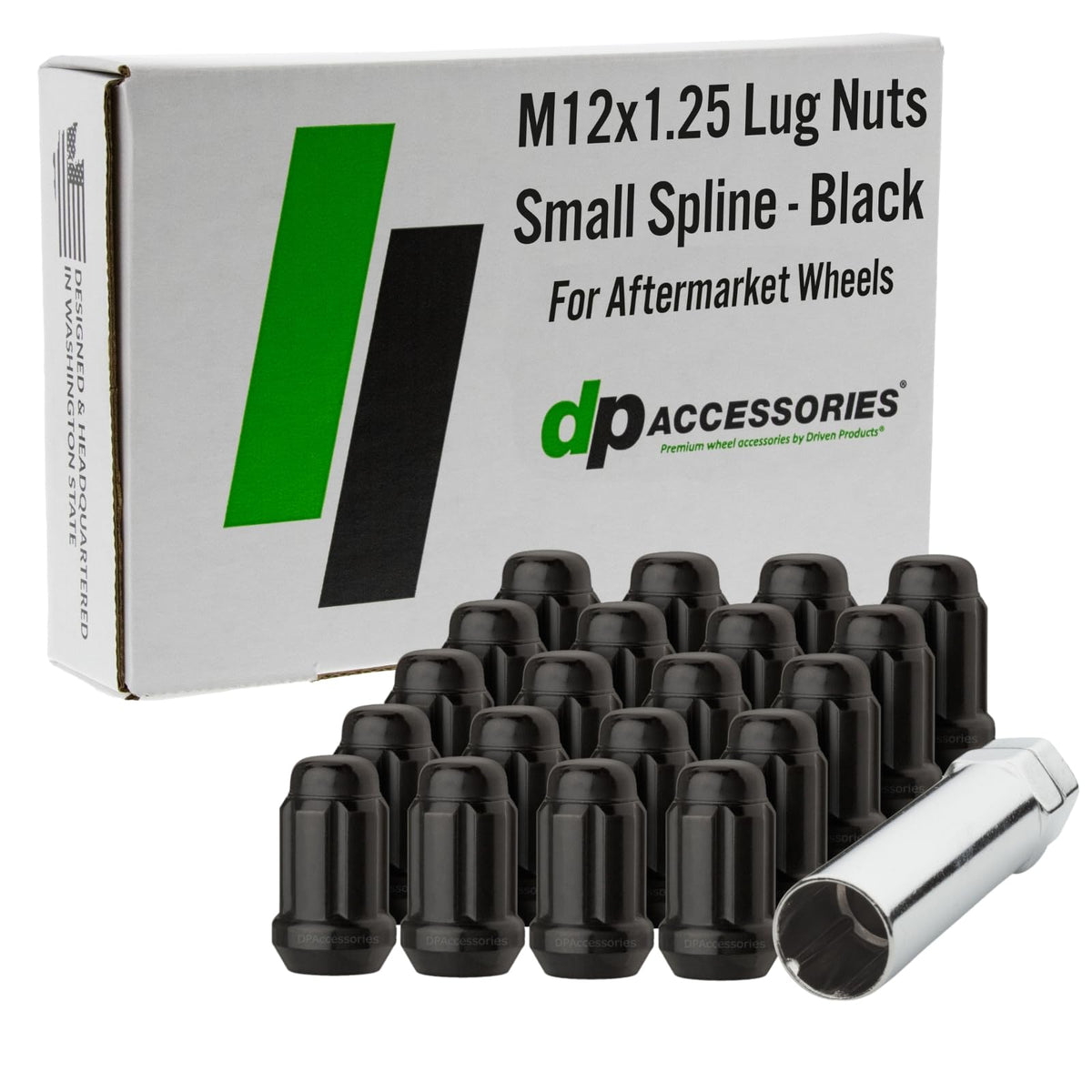 Dpaccessories Black Spline Lug Nuts - M12X1.25 Lug Nuts Black For Aftermarket Wheels - Spline Tuner Lugs 12X1.25 - Set Of 20 Bla
