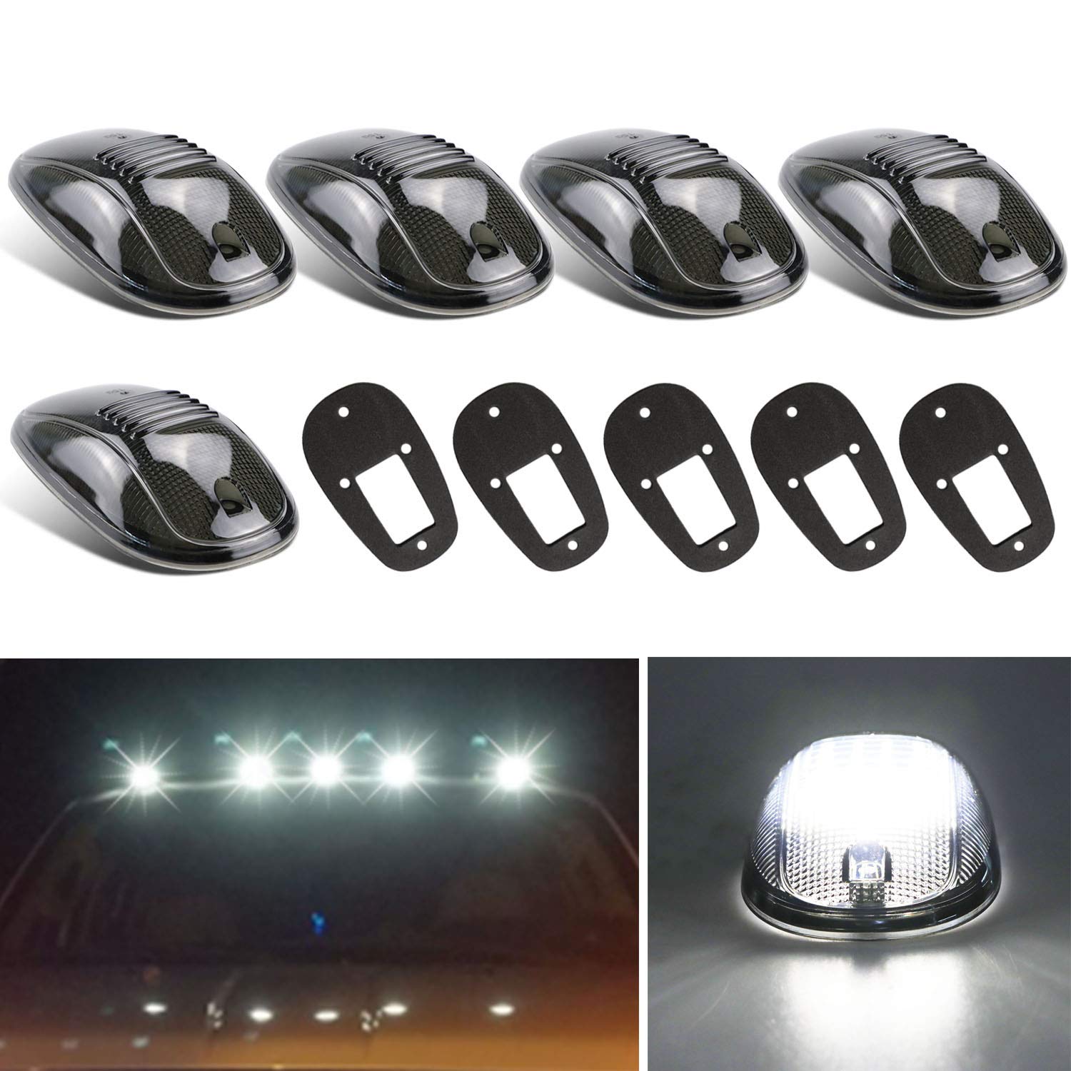 Tresound Smoked Lens Cab Roof Top Marker Lights Cover for 2003-2016 Dodge Ram 1500 2500 3500