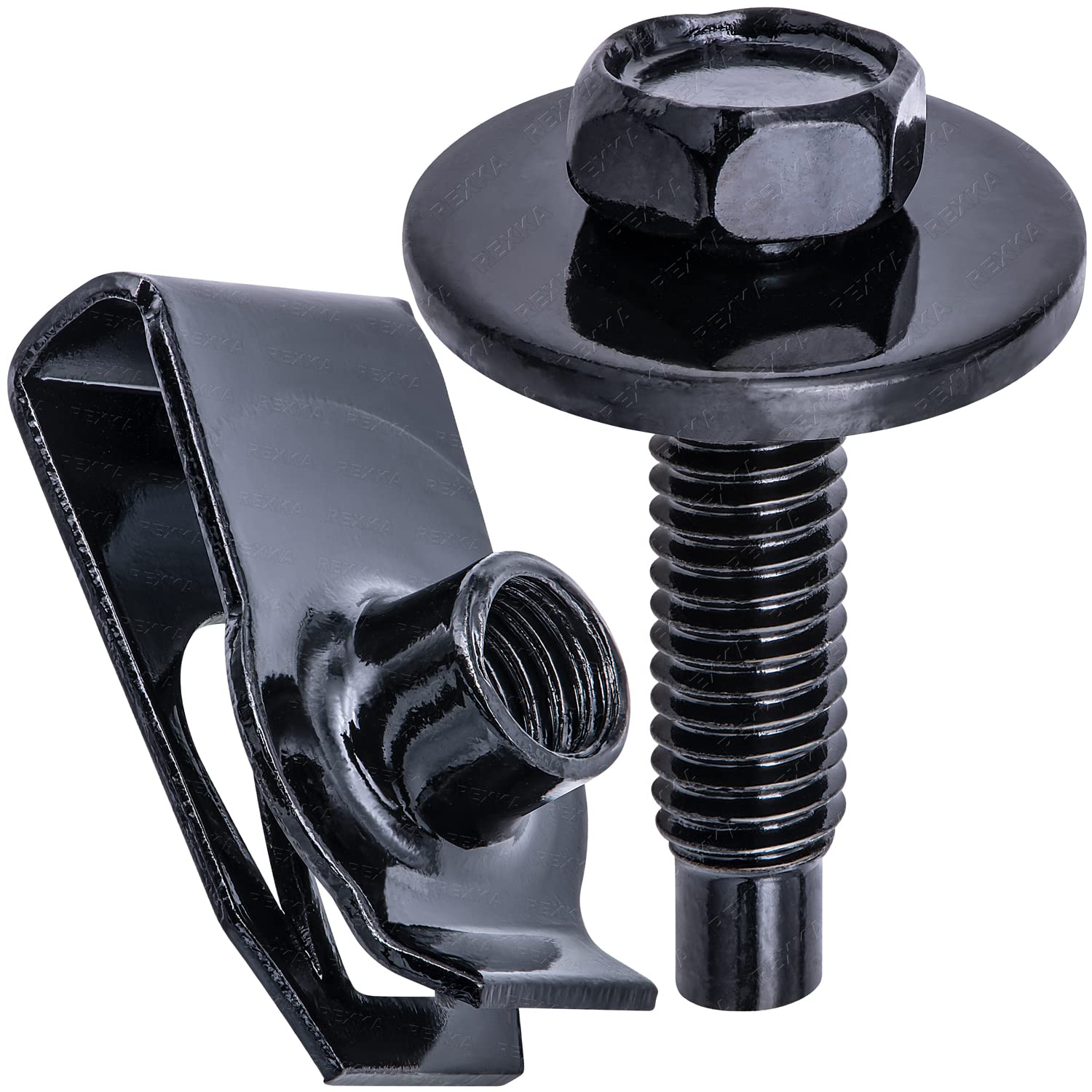 Rexka 15 Sets M6-1.0 Extruded U Nuts & Hex Head SEMS Body Bolts Kits for GM Ford Chevy Chrysler Jeep Dodge - Multipurpose - Bump