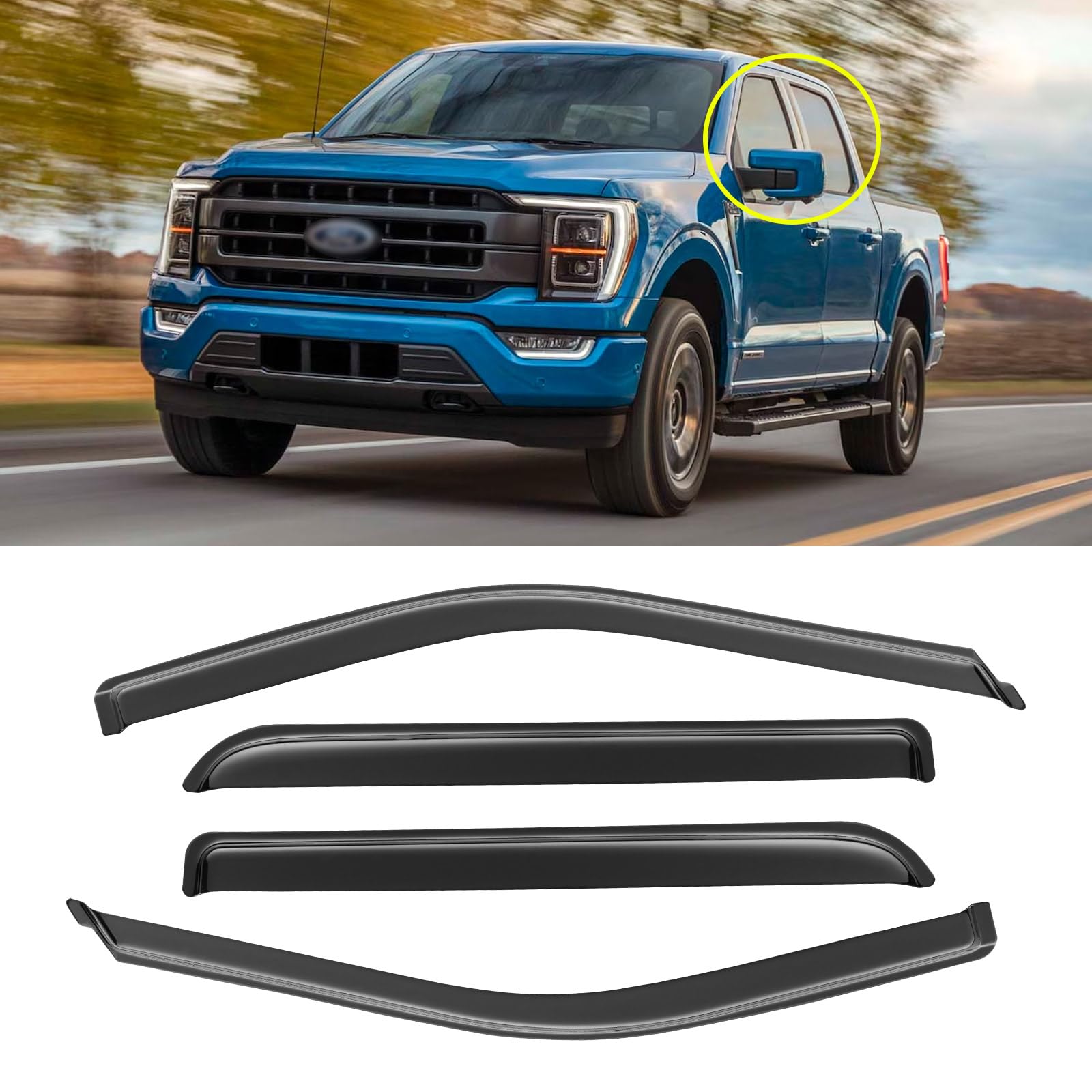 AWVRG Window Rain Guards for 2015-2024 Ford F150 SuperCrew, 2017-2024 F-150 Raptor / F250 F350 F450 SuperCrew Crew Cab, Window V