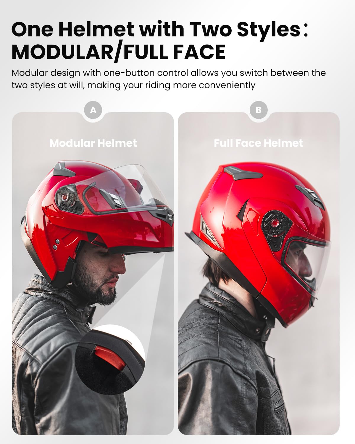 Ilm Bluetooth Integrated Modular Flip Up Full Face Motorcycle Helmet Sun Shield Mp3 Intercom Model 953 (S, Red)