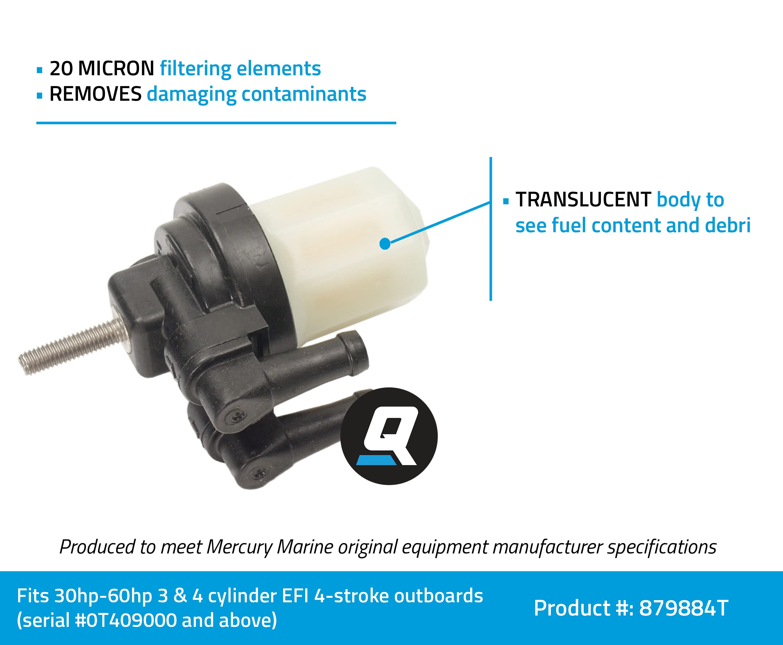 Quicksilver By Mercury Marine 879884T Cartridge Type Fuel Filter Assembly For Mercury And Mariner Outboards