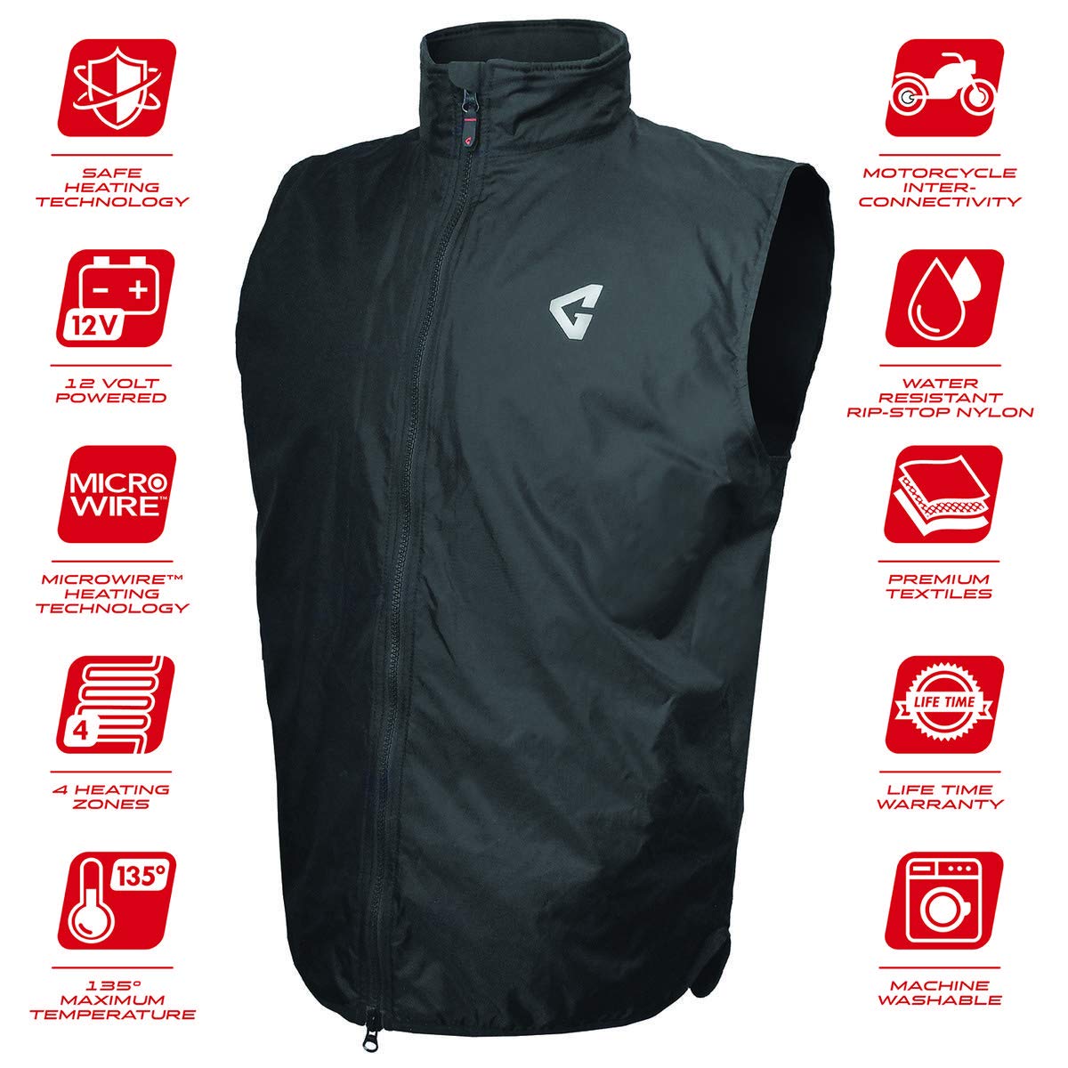 Gerbing Unisex 12V Heated Vest Liner, Wind-Resistant, Motorcycle, Powersports L