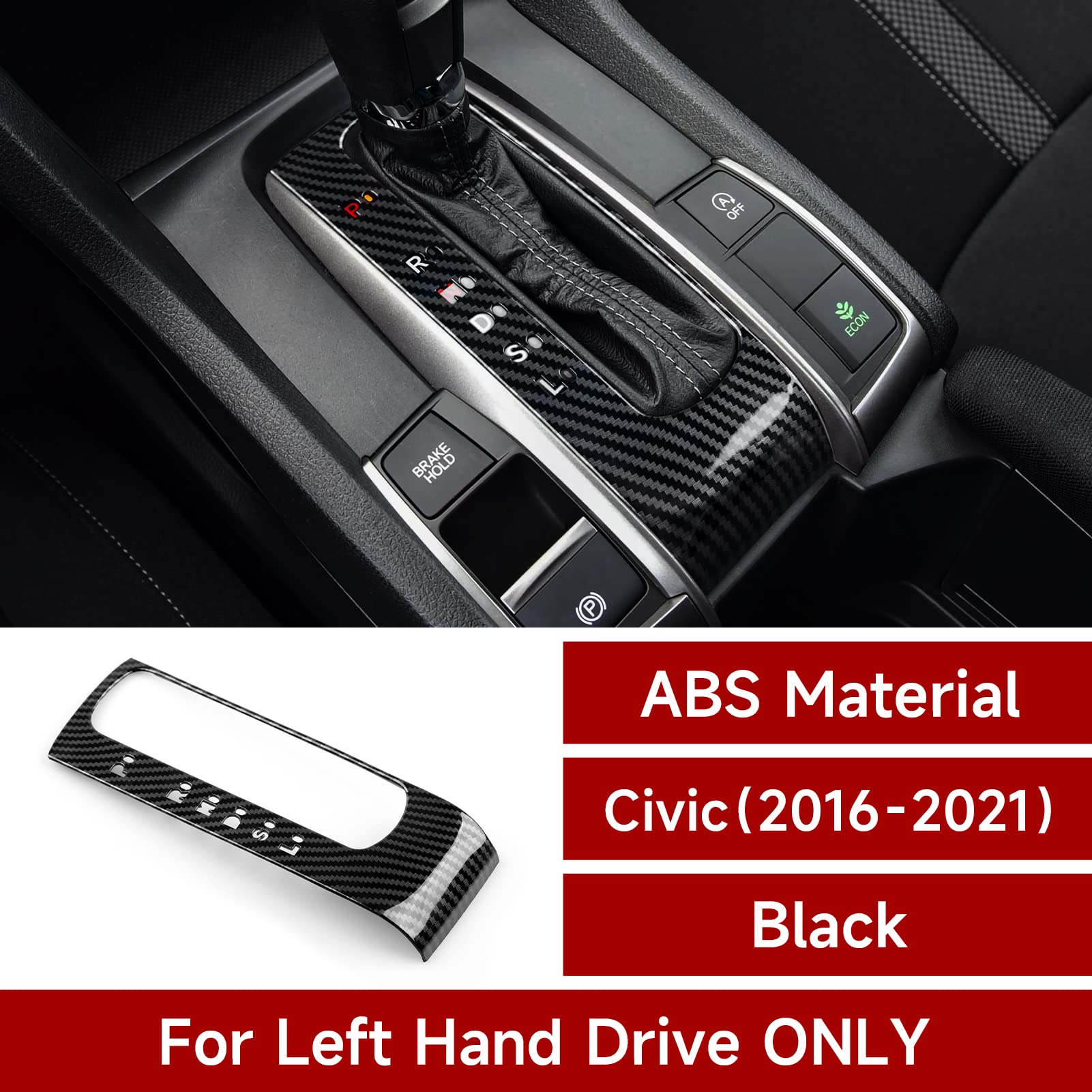 BRMYL Car Gear Shift Panel Cover Decals for Honda Civic 2016 2017 2018 2019 2020 2021 10th Gen Accessories ABS Carbon Fiber Stic