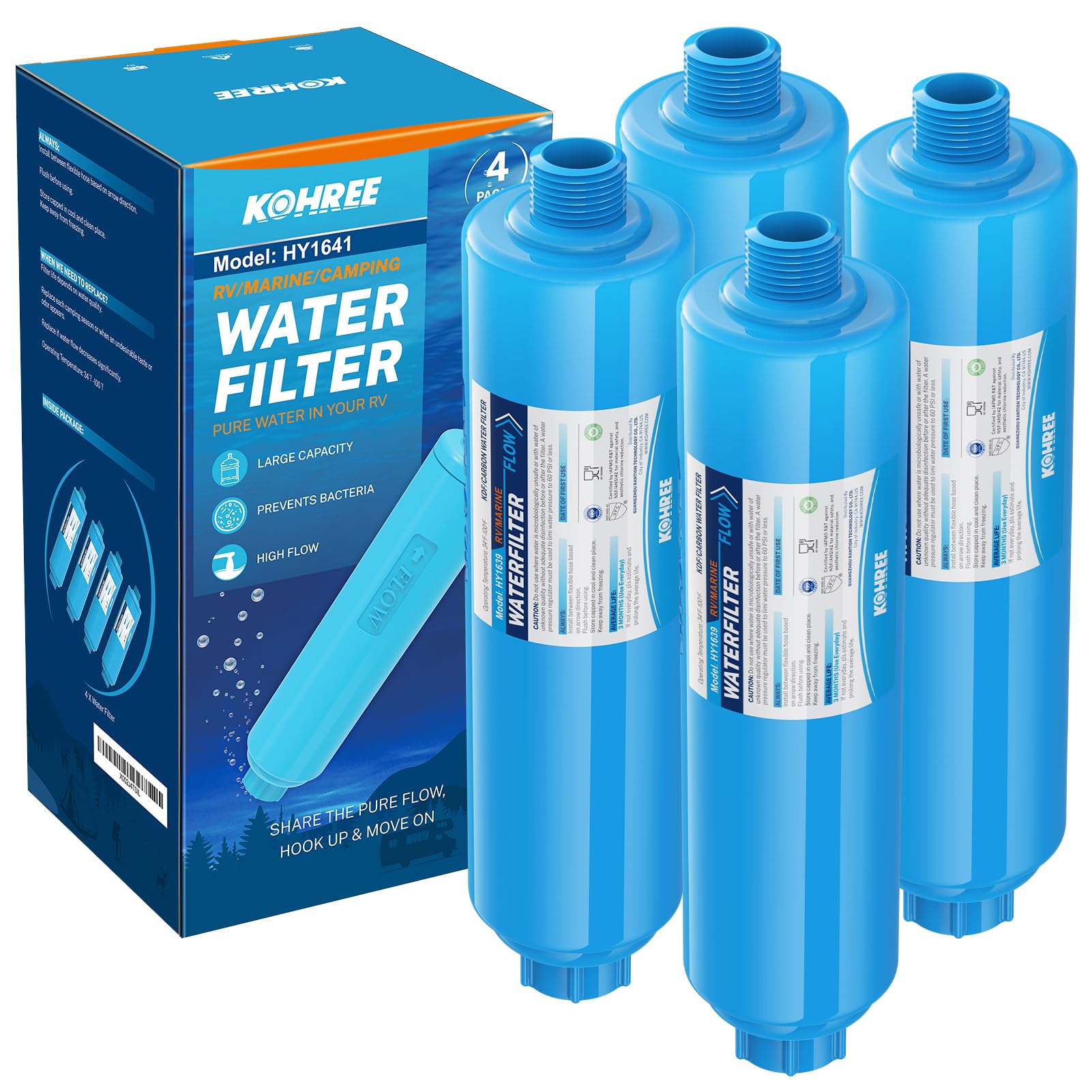 Kohree Rv Inline Water Filter, Nsf Certified, Camper Water Filter Reduces Chlorine, Bad Taste, Odor, Rv Accessories Water Hose F