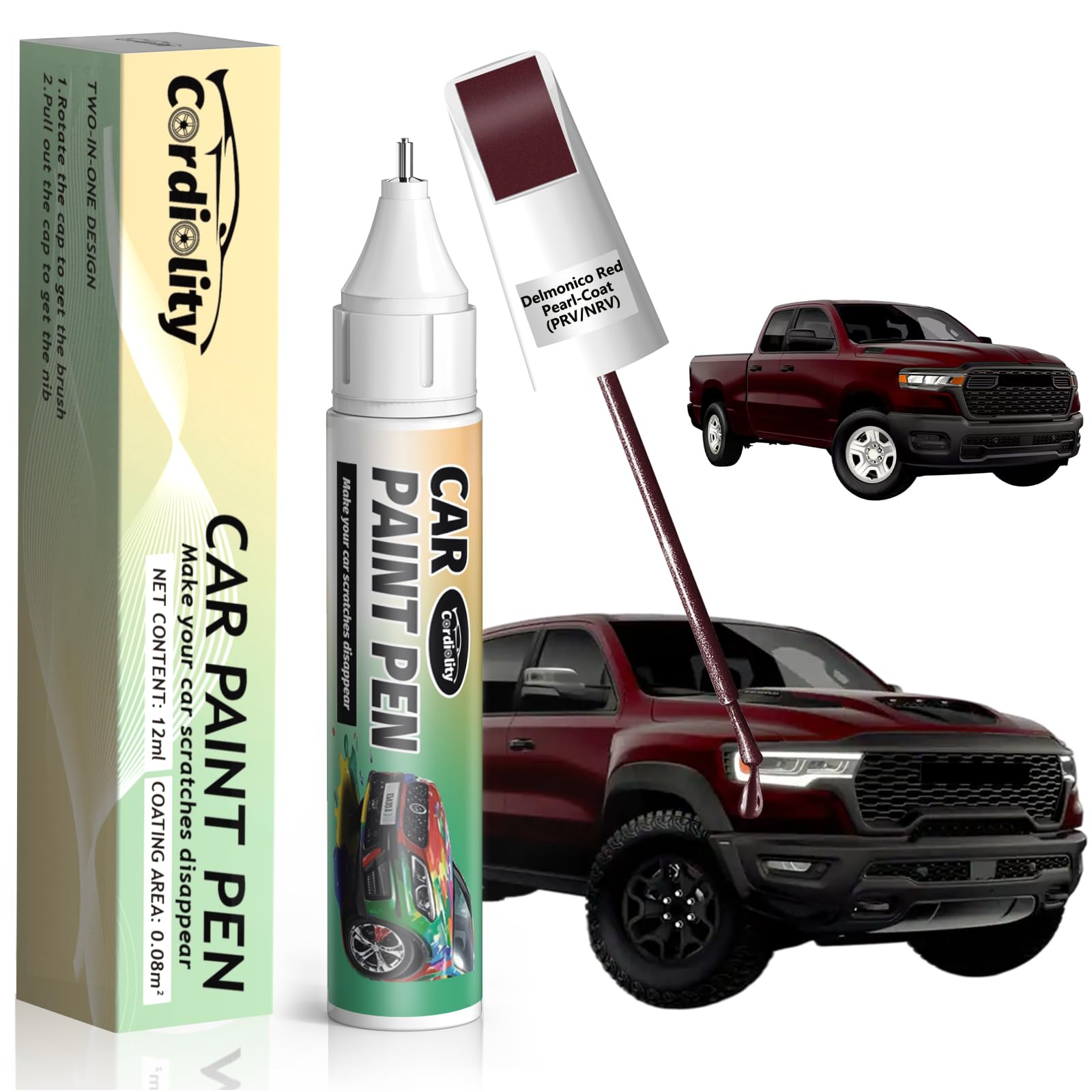 Delmonico Red Pearl-Coat(PRV/NRV) Touch Up Paint Pen for Ram,Car Paint Scratch Repair Pen Quick and Easy Fix Auto Paint Scratch