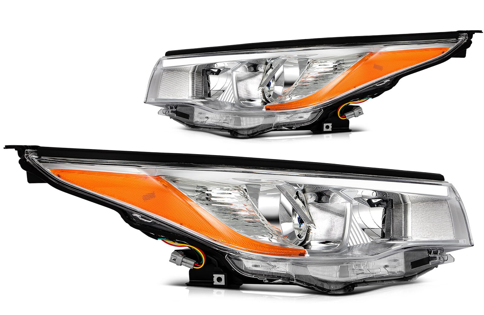 LSAILON Headlight Assembly Fit For Toyota Highlander 2014-2016 Chrome Housing Amber Corner Clear Lens Driver and Passenger Side 