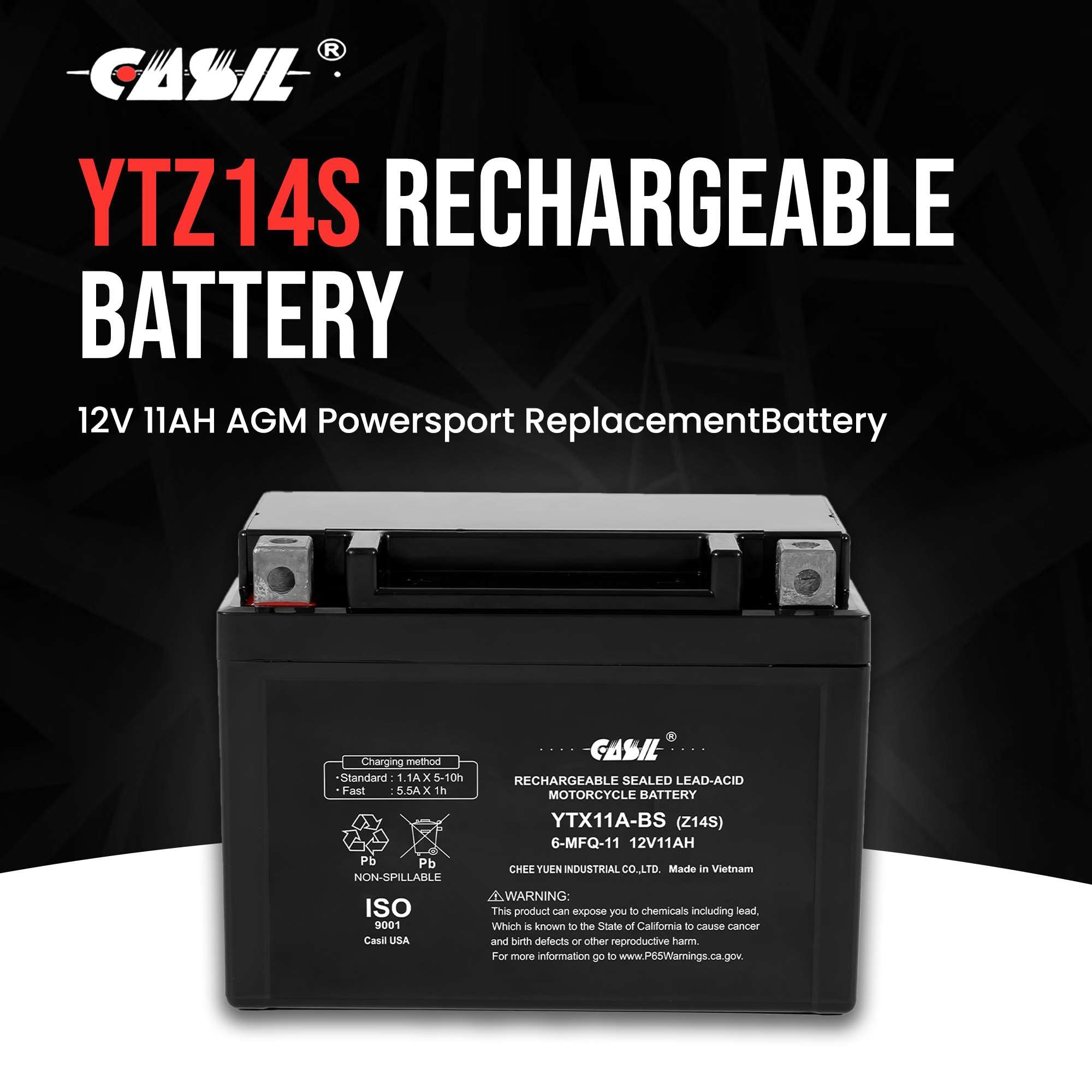 Casil Z14S 12V 225Cca Agm Powersport Battery