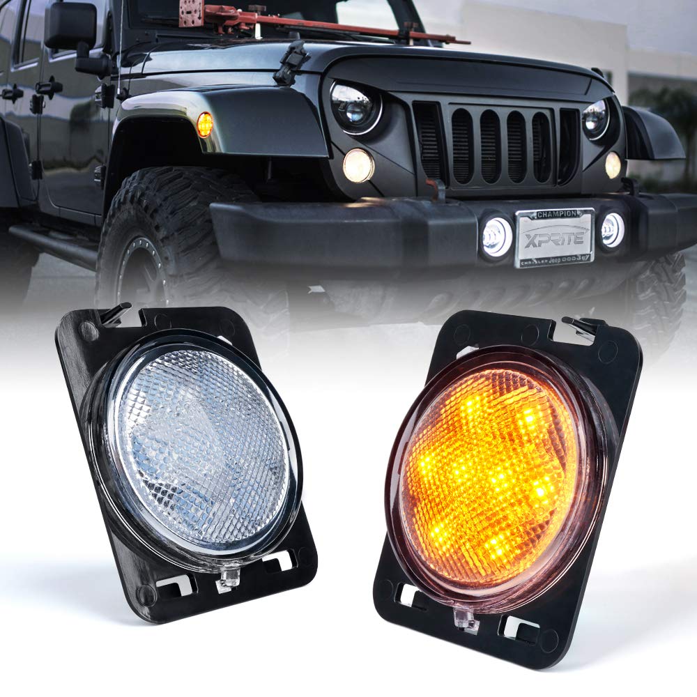 Xprite Led Amber Front Fender Side Marker Light Assembly With Clear Lens Compatible With Jeep Wrangler Jk Unlimited 2007 2008 20