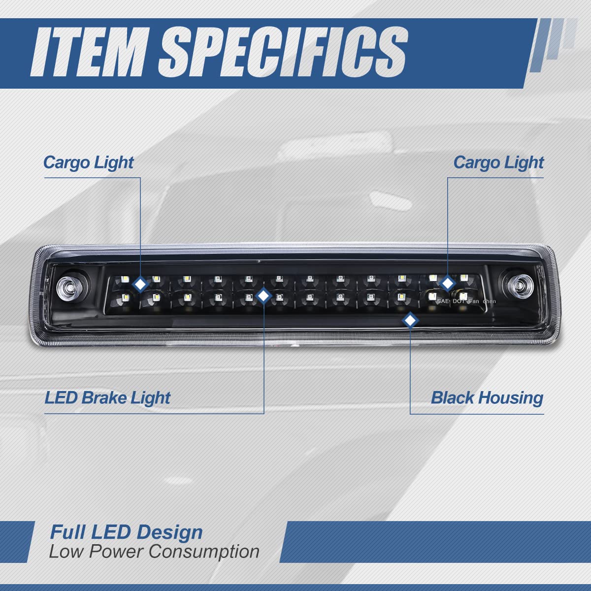 Auto Dynasty Dual Rows Led Black Housing High Mount 3Rd Third Brake Light Cargo Lamp Compatible With Chevy Colorado/Gmc Canyon 15-18