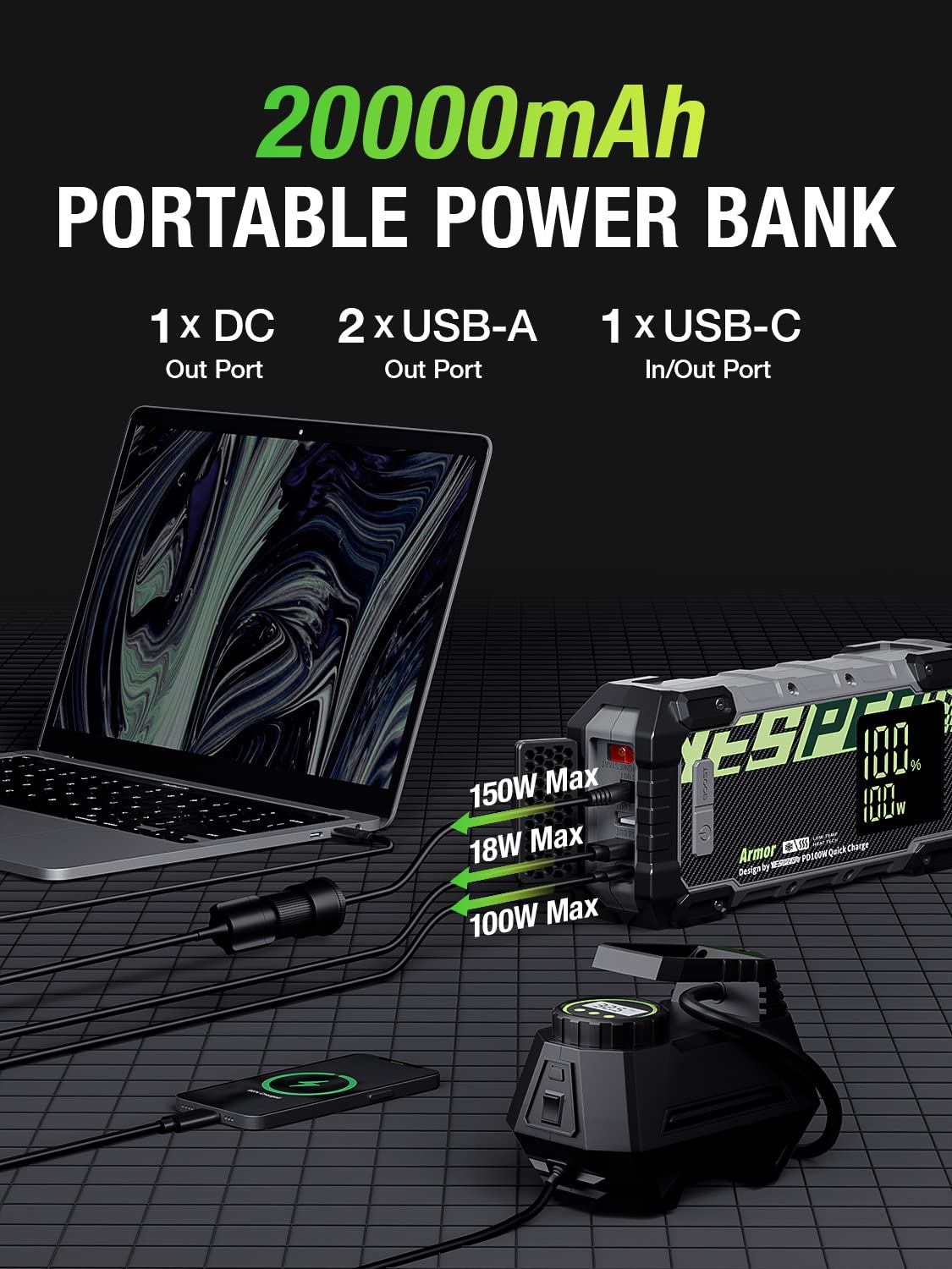 Yesper Car Jump Starter, 3000A Peak Portable Battery Jump Starter With Pre-Heat Tech(-40?F~140?F) 12V Car Battery Charger Jump S