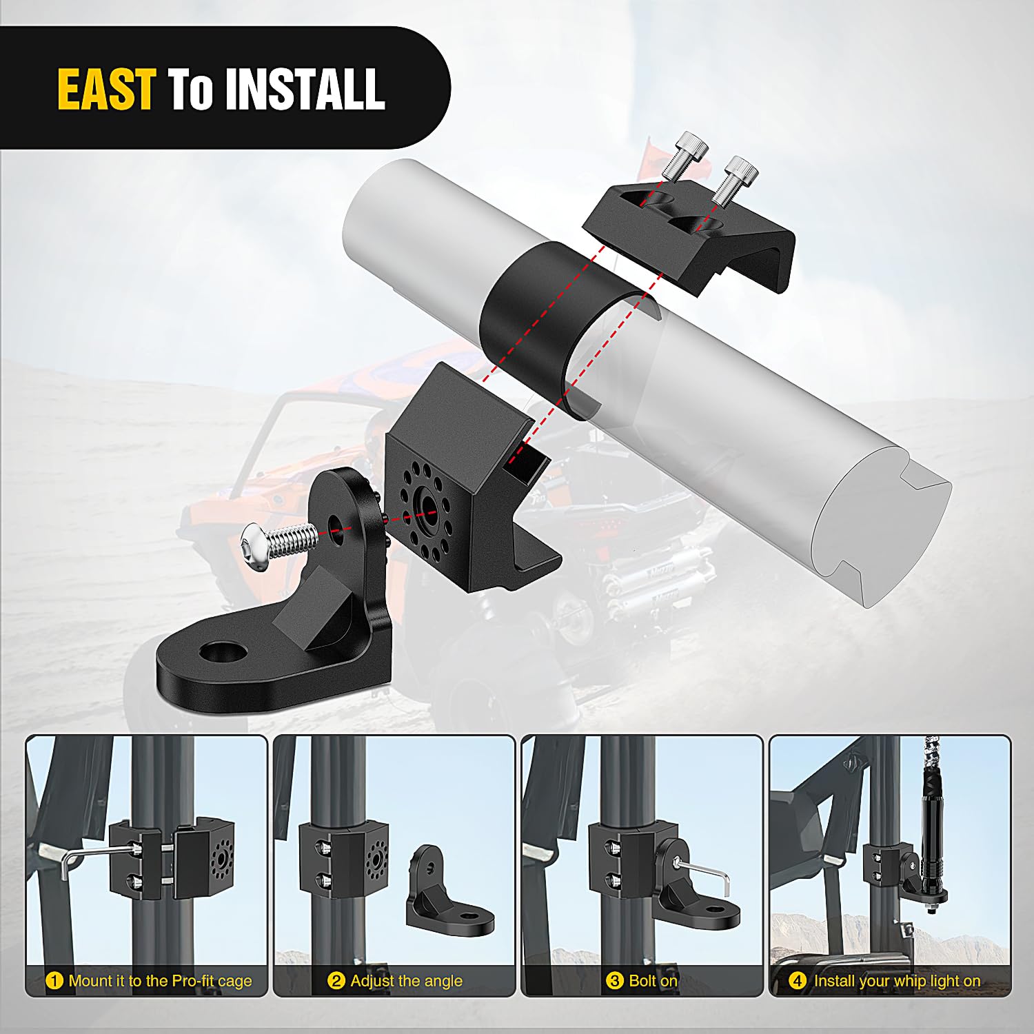 Nilight UTV Whip Light Mounts - Heavy Duty Steel, Adjustable, 2PCS for Pro-fit Cage, Compatible with Polaris Ranger & Can-Am Models