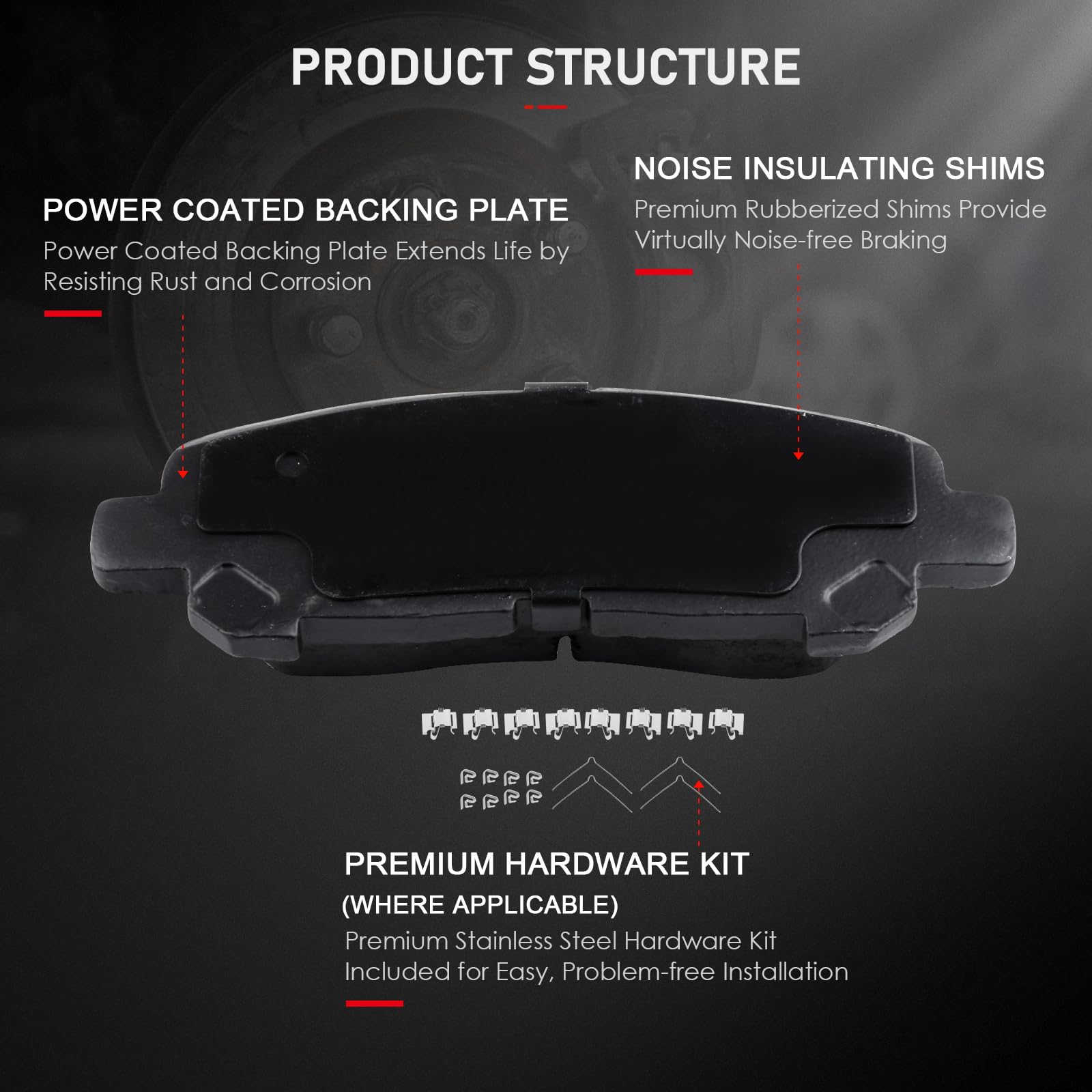 Cciyu D1324 D1325 Ceramic Front Rear Disc Brake Pad Set Fit For 2008-2013 For Toyota For Highlander,8Pcs