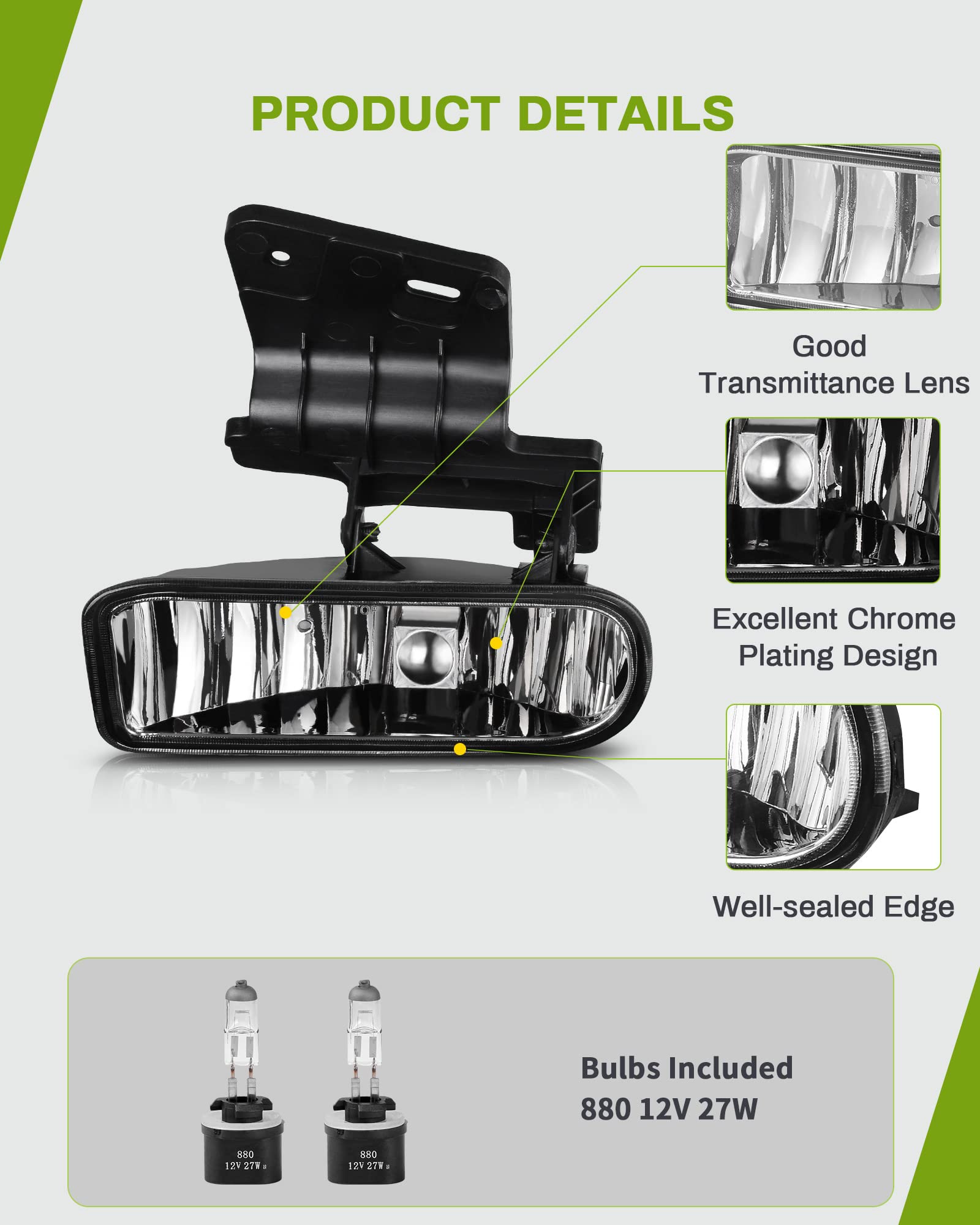 Autosaver88 Fog Lights Compatible With 1999 2000 2001 2002 Chevy Silverado / 2000 2001 2002 2003 2004 2005 2006 Suburban / 2000-2006 Chevy Tahoe Fog Lamps With 880 12V 27W Bulbs (Clear)