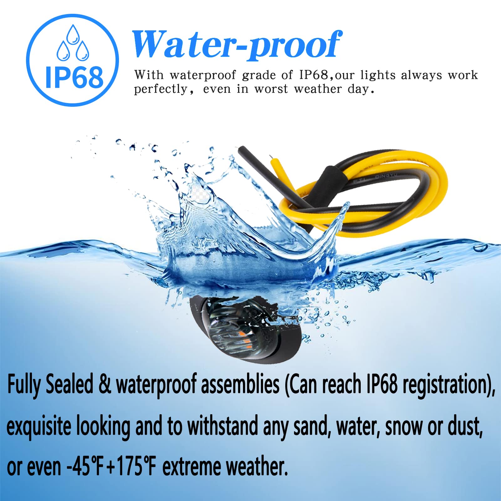 Keing 50X 3/4'' Inch Trailer Marker Lights Smoked Lens Amber 3 Led Trailer Side Marker Light Round Trailer Running Lights For Tr