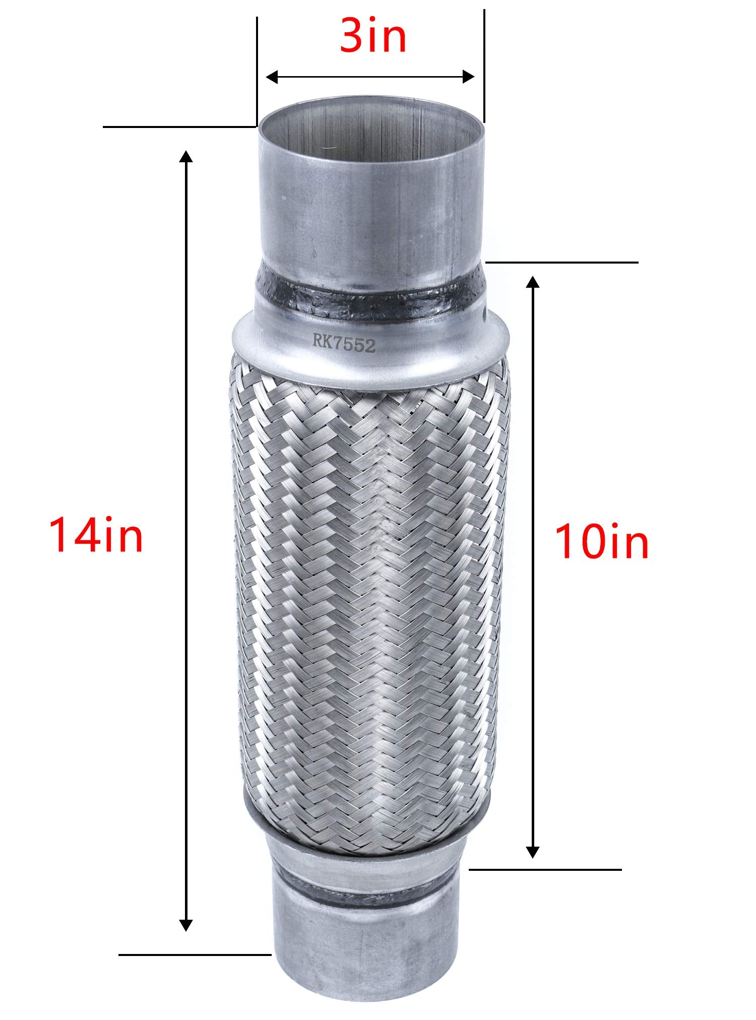Rp Remarkable Power, Exhaust Flex Pipe 3'' X 10'' Heavy Duty Stainless Steel 14'' Ol Rk7552