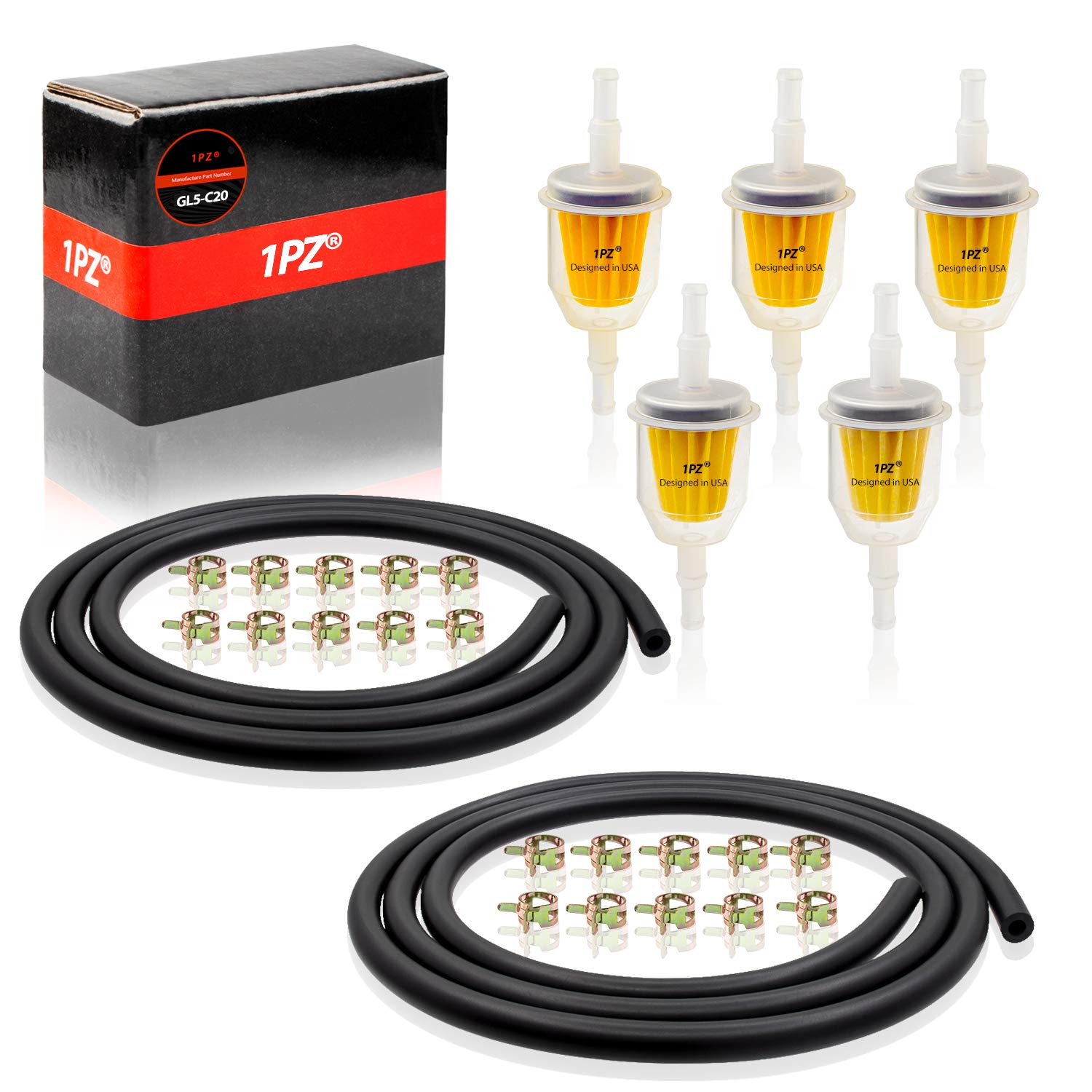 1Pz Gl5-C20 3/16 & 1/4 Inch Id Gas Fuel Line Tubing Hose Clamps And Fuel Filter Set For Kawasaki Kohler Briggs & Stratton Small 