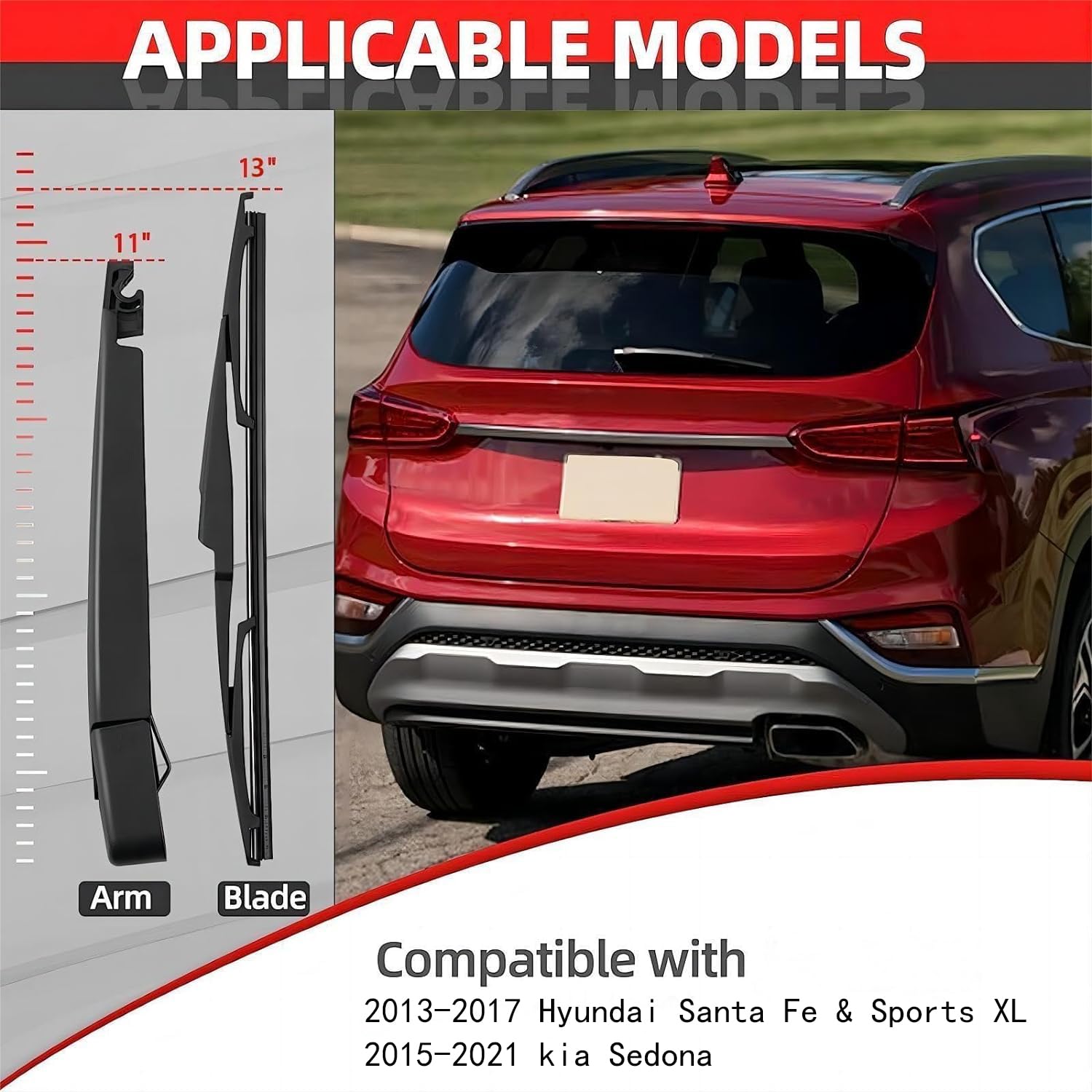 Rear Windshield Wiper Arm Blade Set For Hyundai Santa Fe 2013-2017