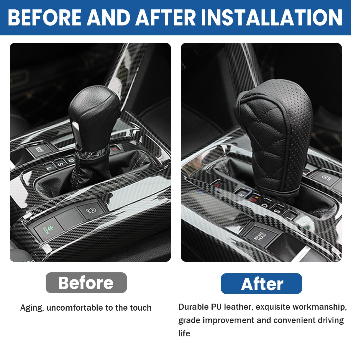 Bittwee Car Gear Shift Cover, Waterproof Pu Leather Manual/Automatic Automotive Gear Stick Shift Knob Rod Dust Cover Protector W