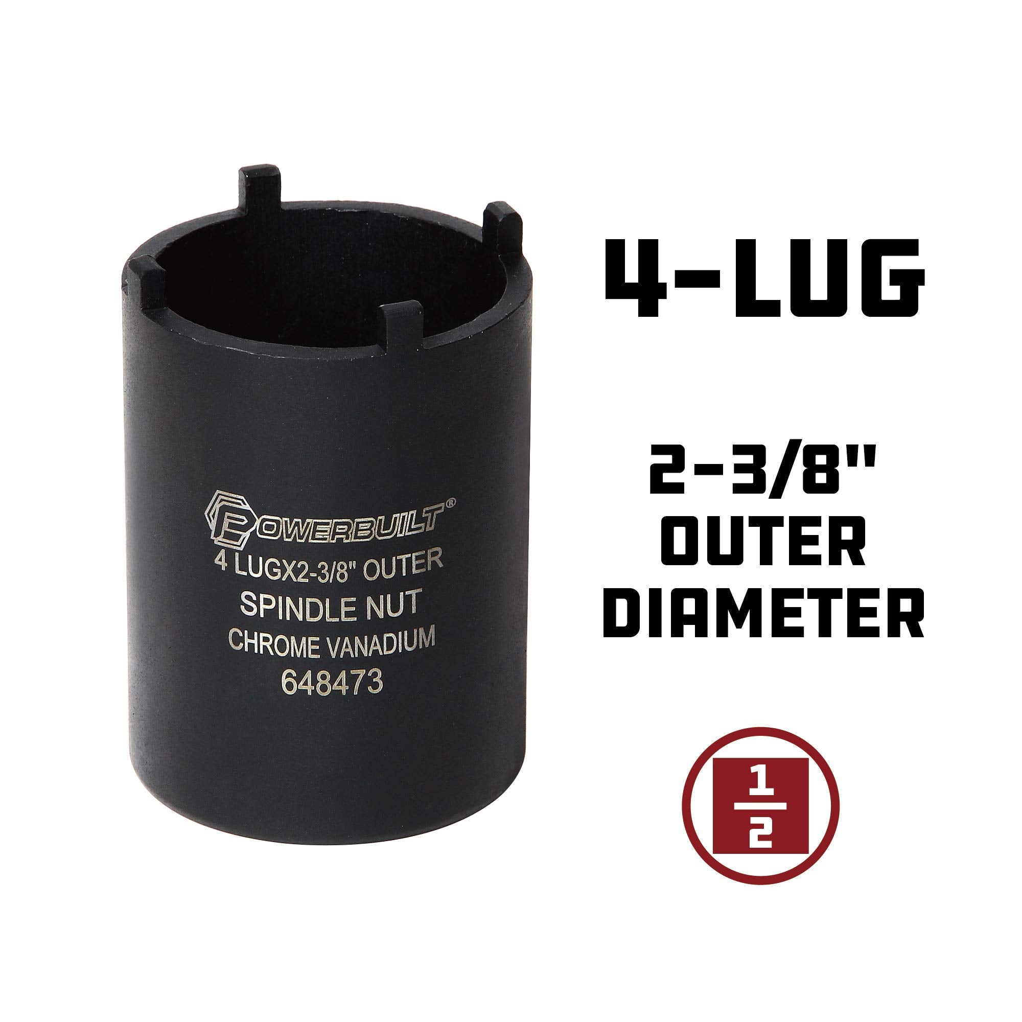 Powerbuilt Spindle Nut Socket, 4 Lug, 2-3/8 Inch Outer Diameter, Bronco Ranger Ford Chevy GMC Pickup Trucks and SUV - Black 6484