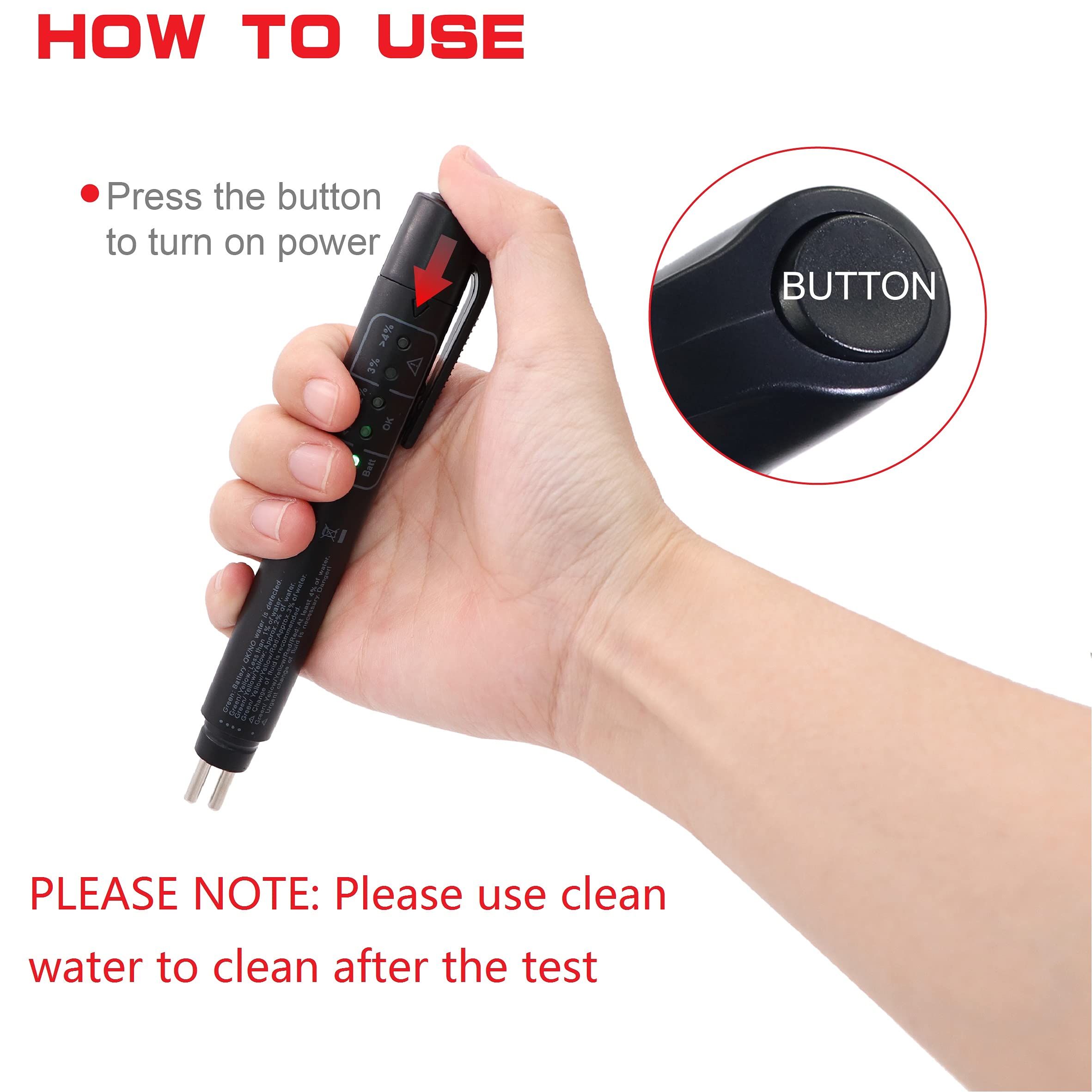 Taxutor 2Pcs Brake Fluid Tester Pen Hydraulic Fluid/Liquid/Oil Moisture Analyzer With 5 Led Indicators, Auto Brake Diagnostic Testing Tool For Dot3 Dot4 Brake Fluid