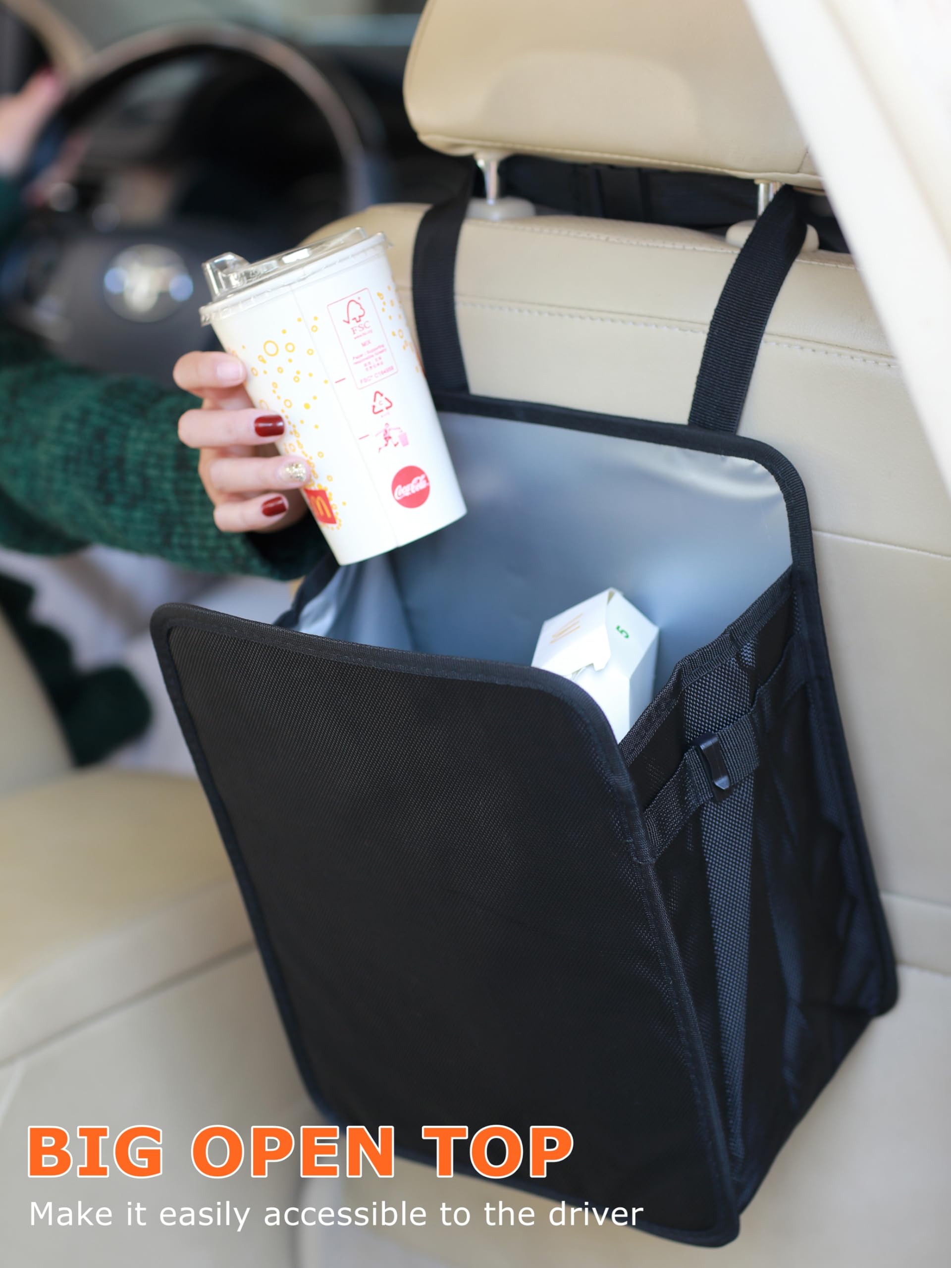 Ginsco Foldable Car Trash Can Large 3 Gallons, Hanging Car Garbage Can Large Capacity Water-Resistant Car Trash Bag, Leakproof T