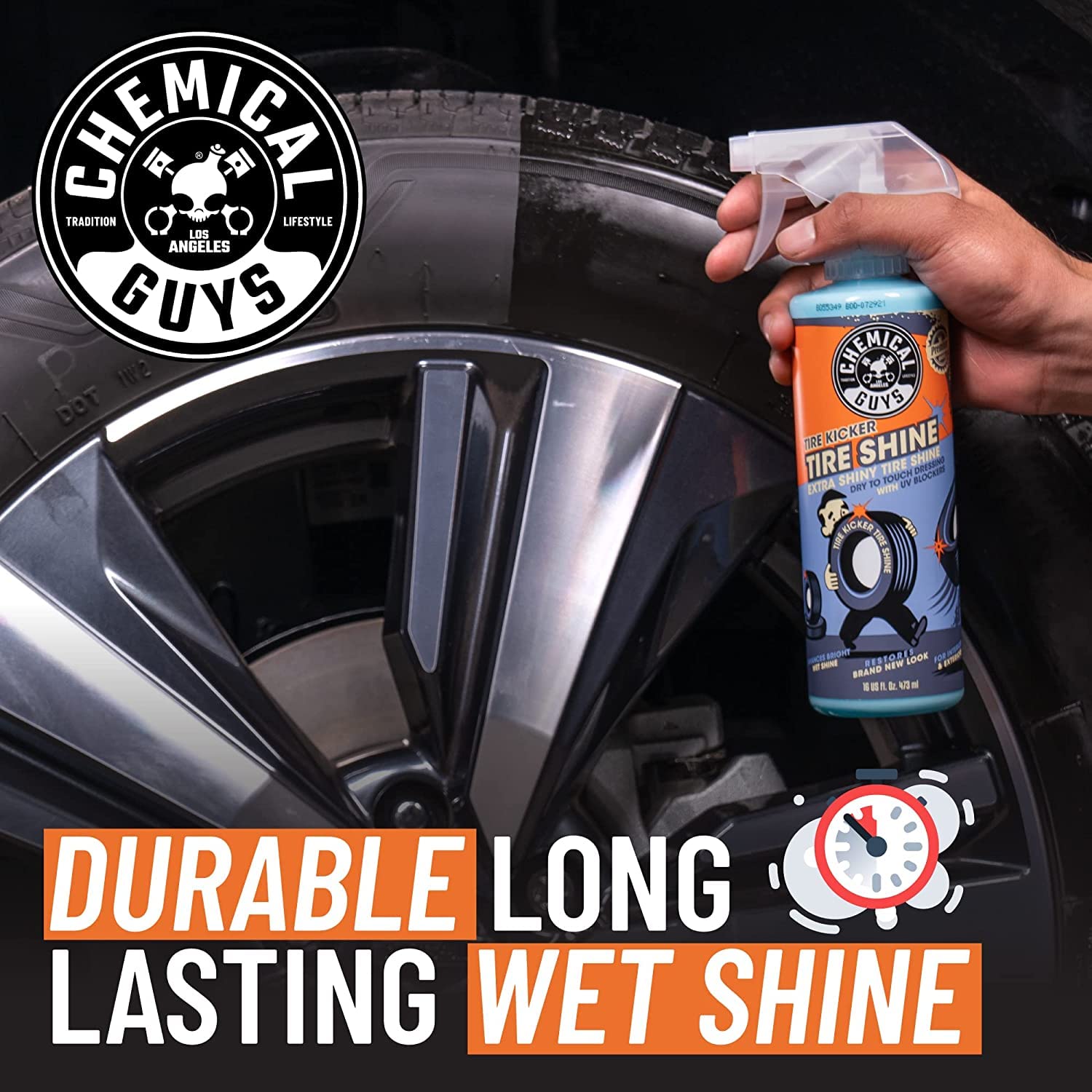 Chemical Guys Tire Kicker Sprayable Extra Glossy Tire Shine (Works On Rubber, Vinyl & Plastic) Safe For Cars, Trucks, Motorcycle