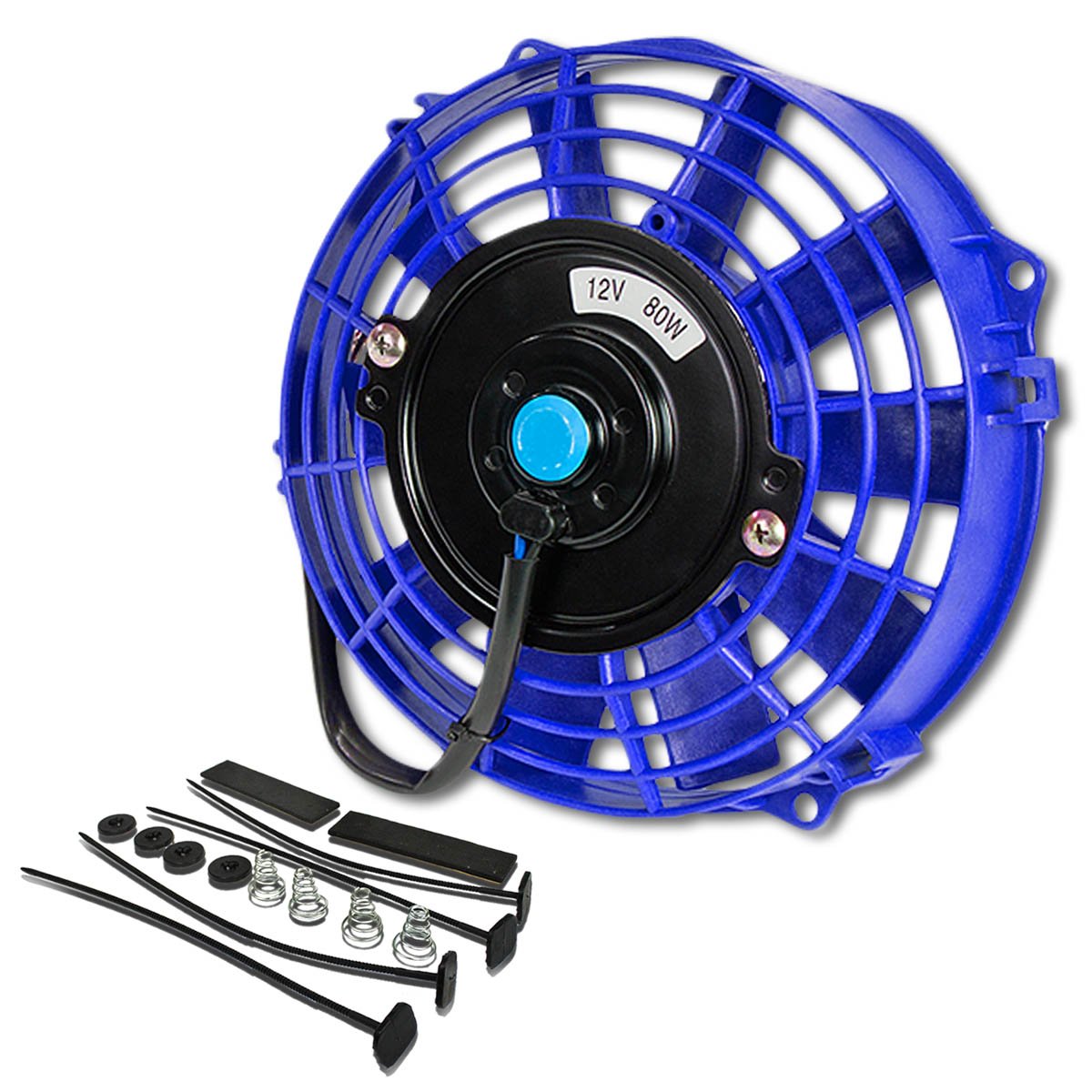 Dna Motoring 7 Inch High Performace Electric Cooling Slim Radiator Fan With Mount Kit, Blue, Raf-7-Bl+Fmk