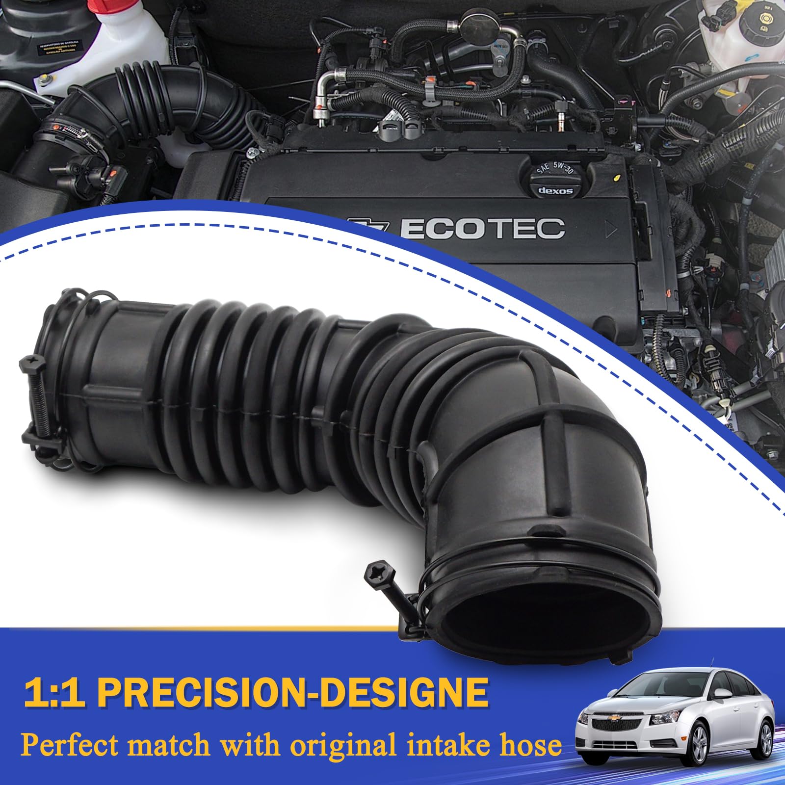 Air Cleaner Intake Hose Tube with Clamps for 2011-2016 Chevrolet Cruze L4 110 1.8L 13308302