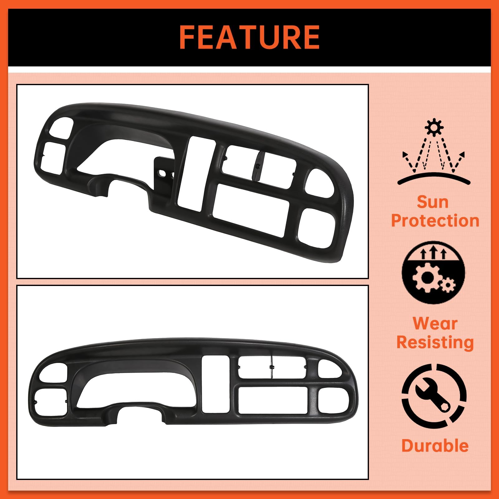 Ecotric Dash Board Bezel Cover Compatible With 1998-2002 Dodge Ram 1500 2500 3500 Truck Replace For 68042746Ac, 5Gk51Dx9Aa, 5Eu1
